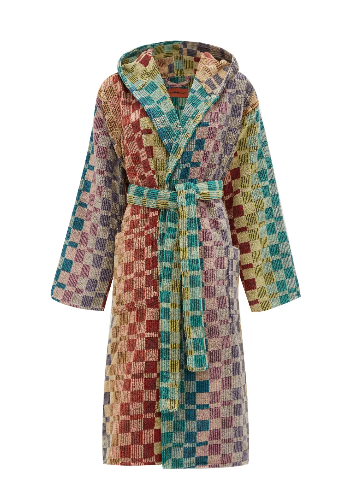 Yassine hooded checked cotton-terry robe - 1