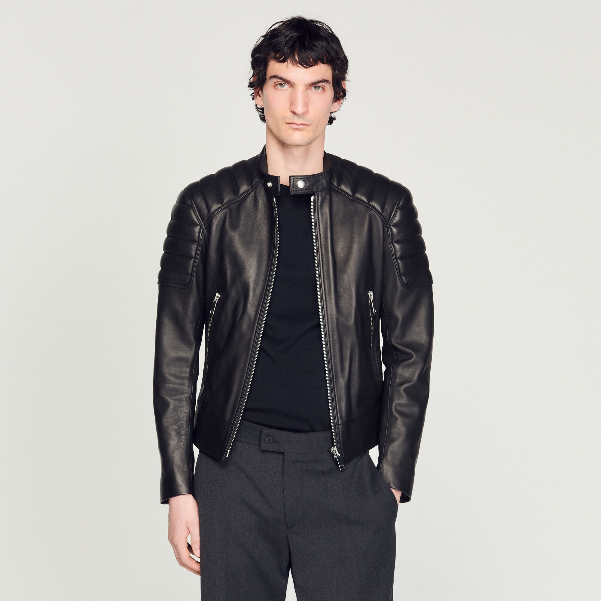 LEATHER JACKET WITH QUILTED TRIMS - 5