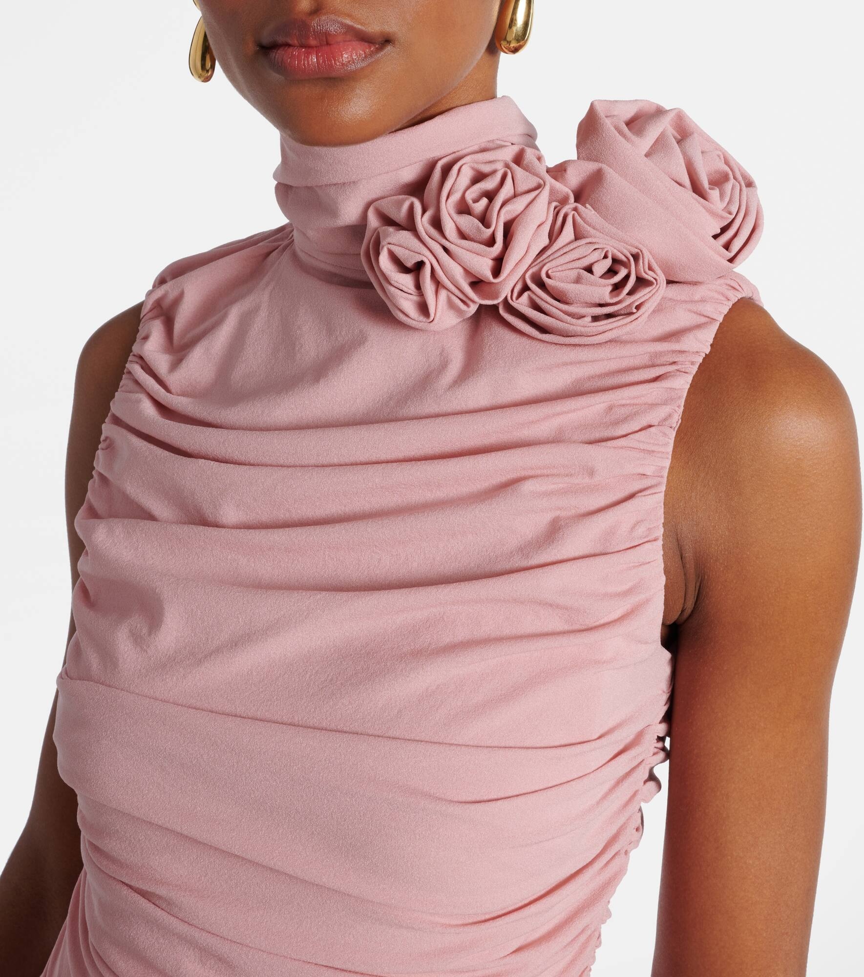 Floral-appliqué hooded silk-blend midi dress - 4