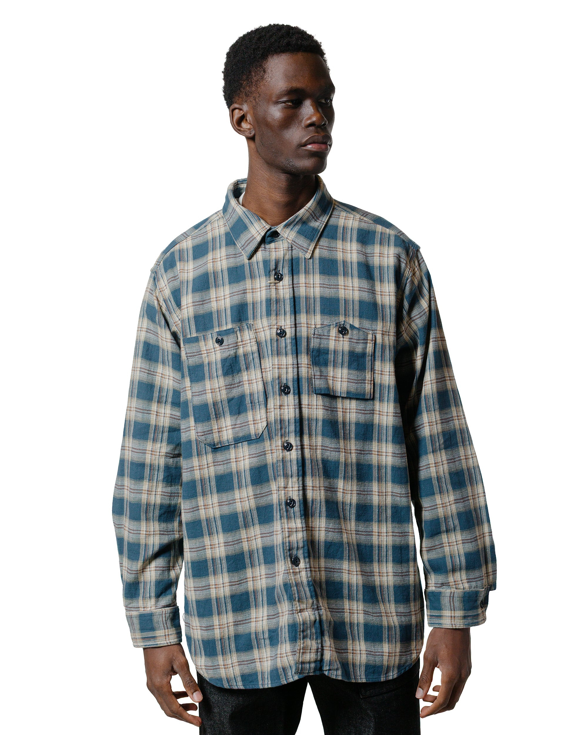 Work Shirt Navy Cotton Plaid Jacquard - 2
