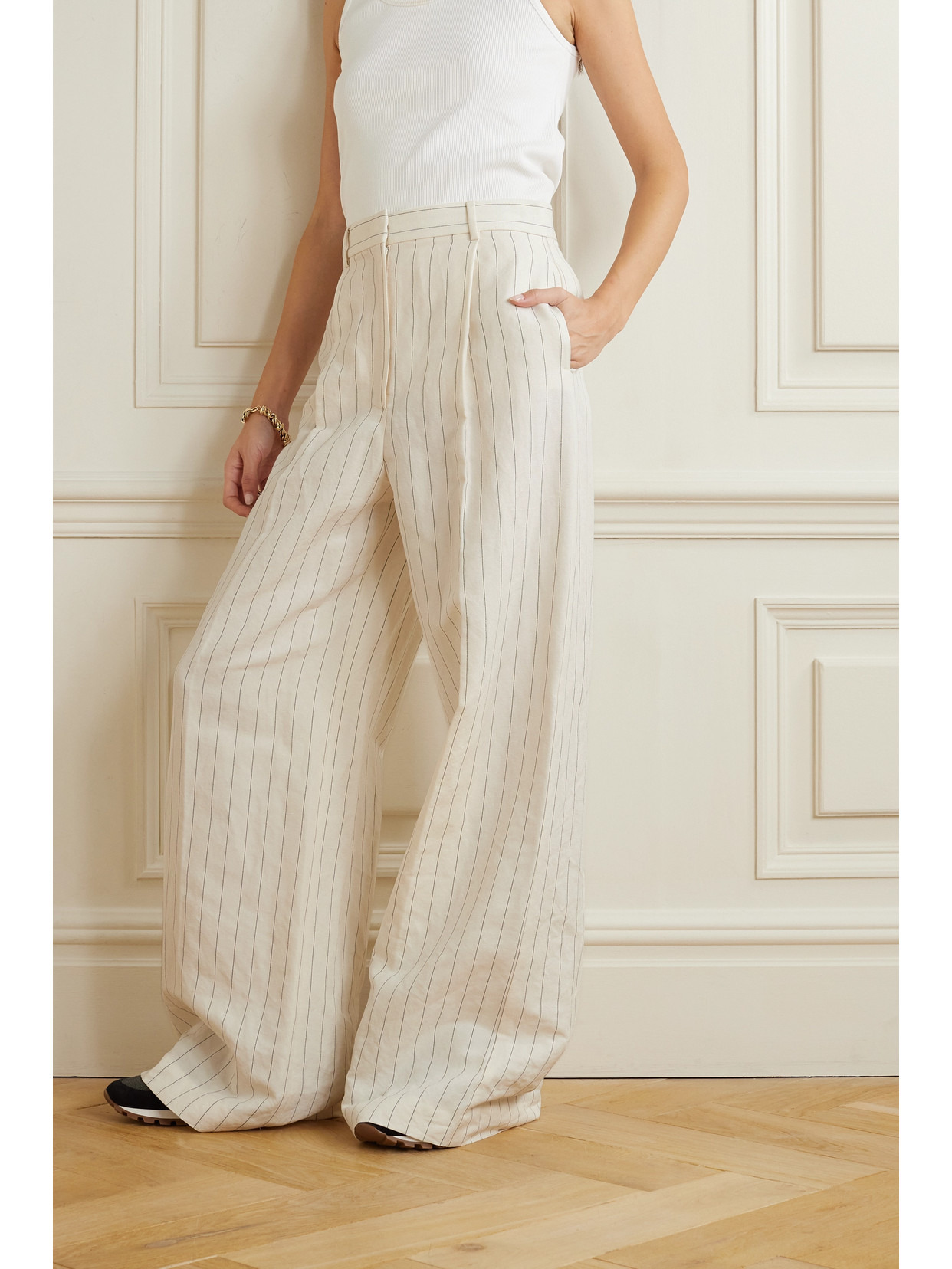Giuliva Pinstriped Linen And Cotton-blend Pants - 4