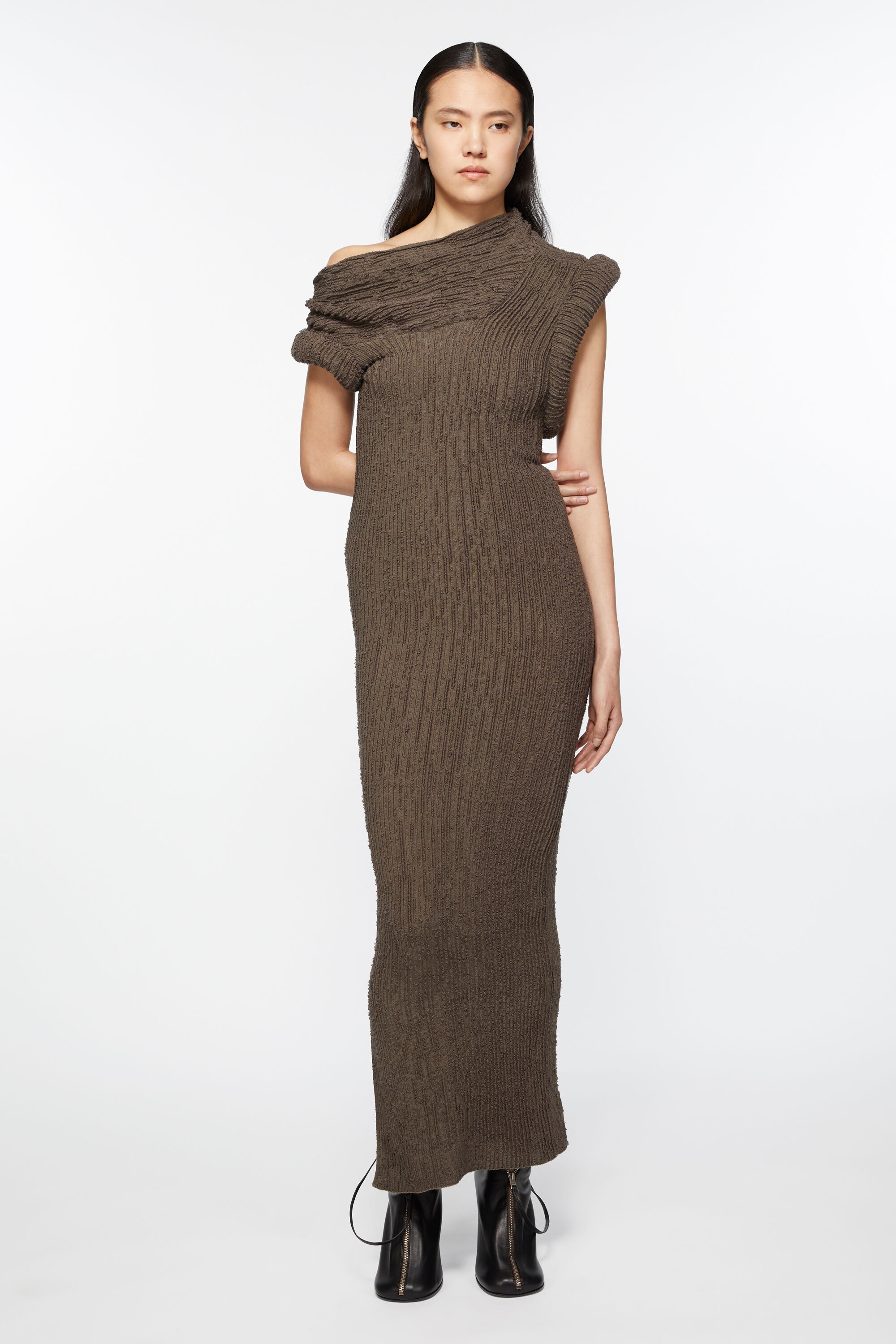 Asymmetric knit dress - Taupe grey - 4