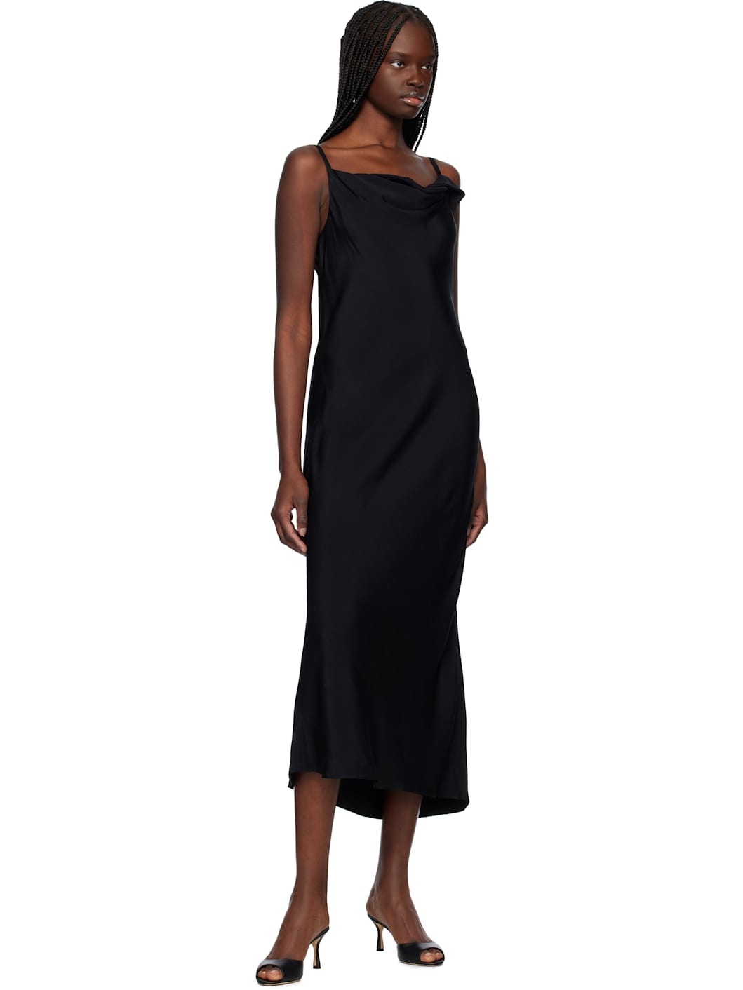 Black Drapery Neckline Slip Midi Dress - 4