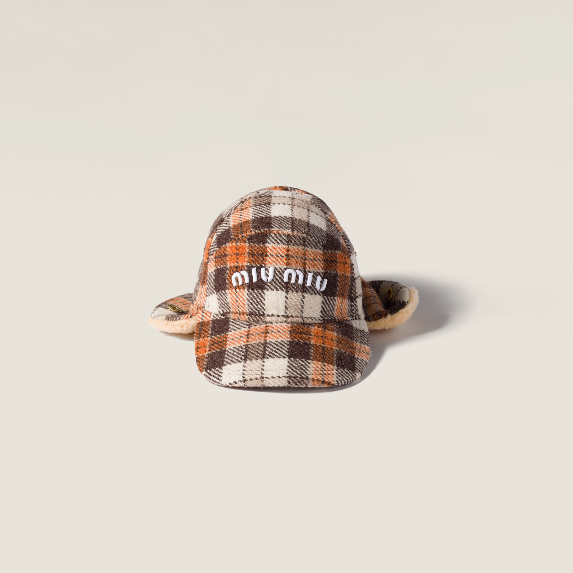 Plaid and plush fleece cap - 3