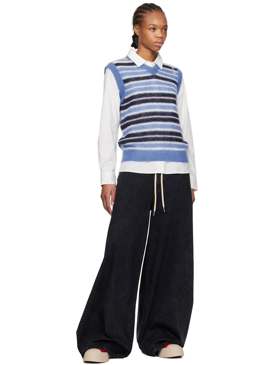 Blue Brushed Mohair Stripe Vest - 4