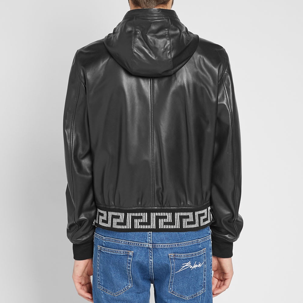 Versace Hooded Greek Rib Leather Jacket - 5