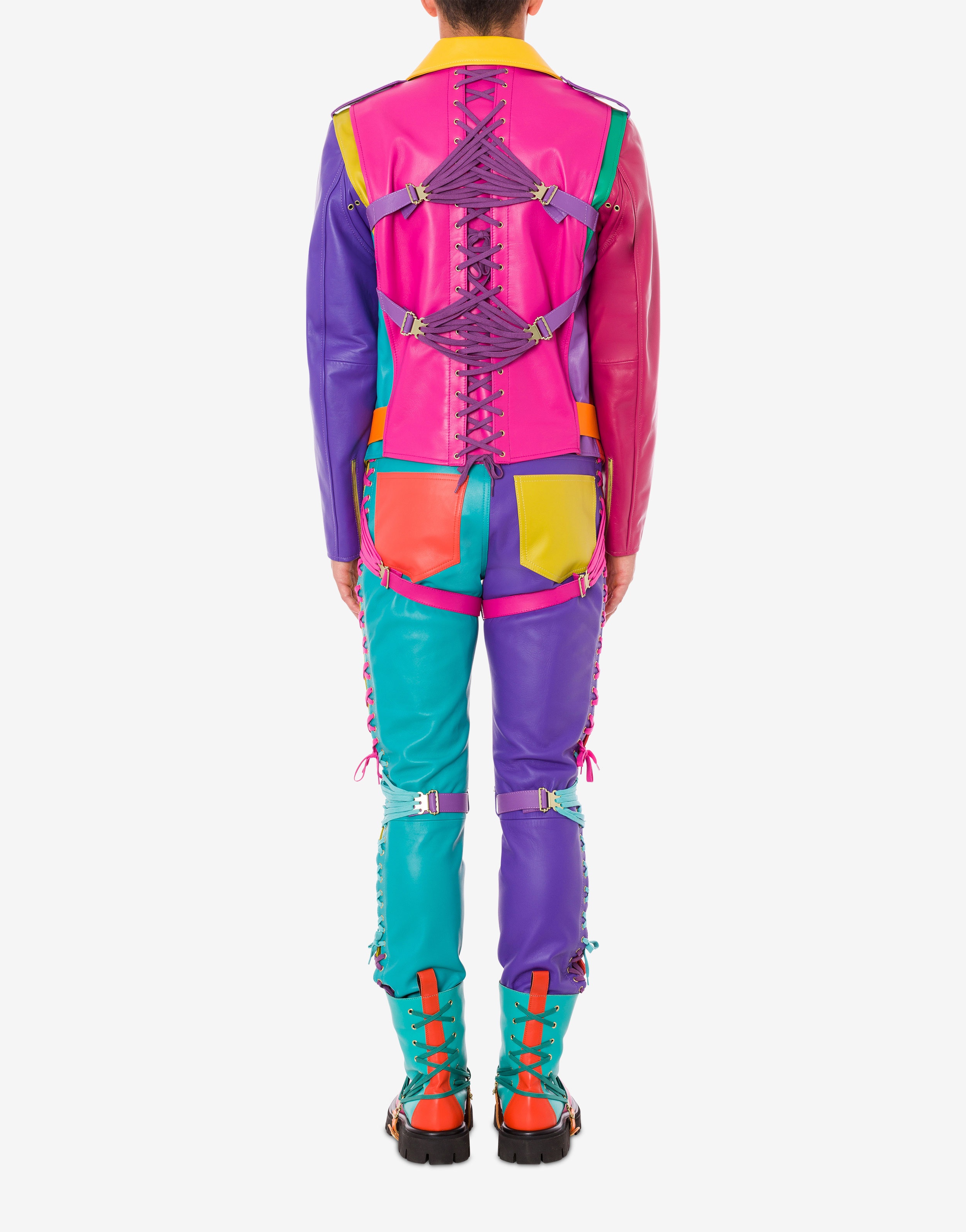 COLOURBLOCK NAPPA LEATHER BIKER JACKET - 3