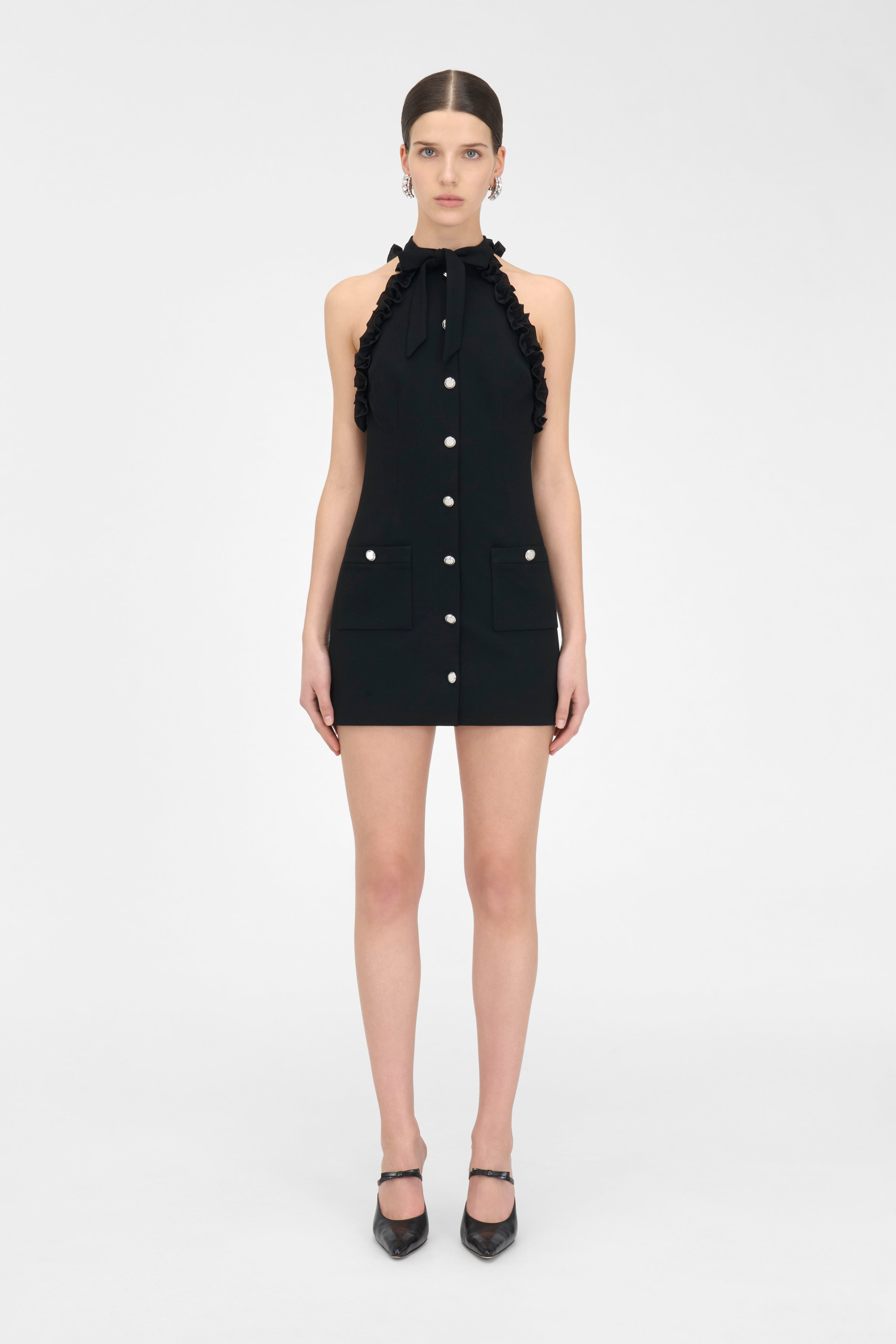 WOOL CREPE MINI DRESS WITH BOW - 3
