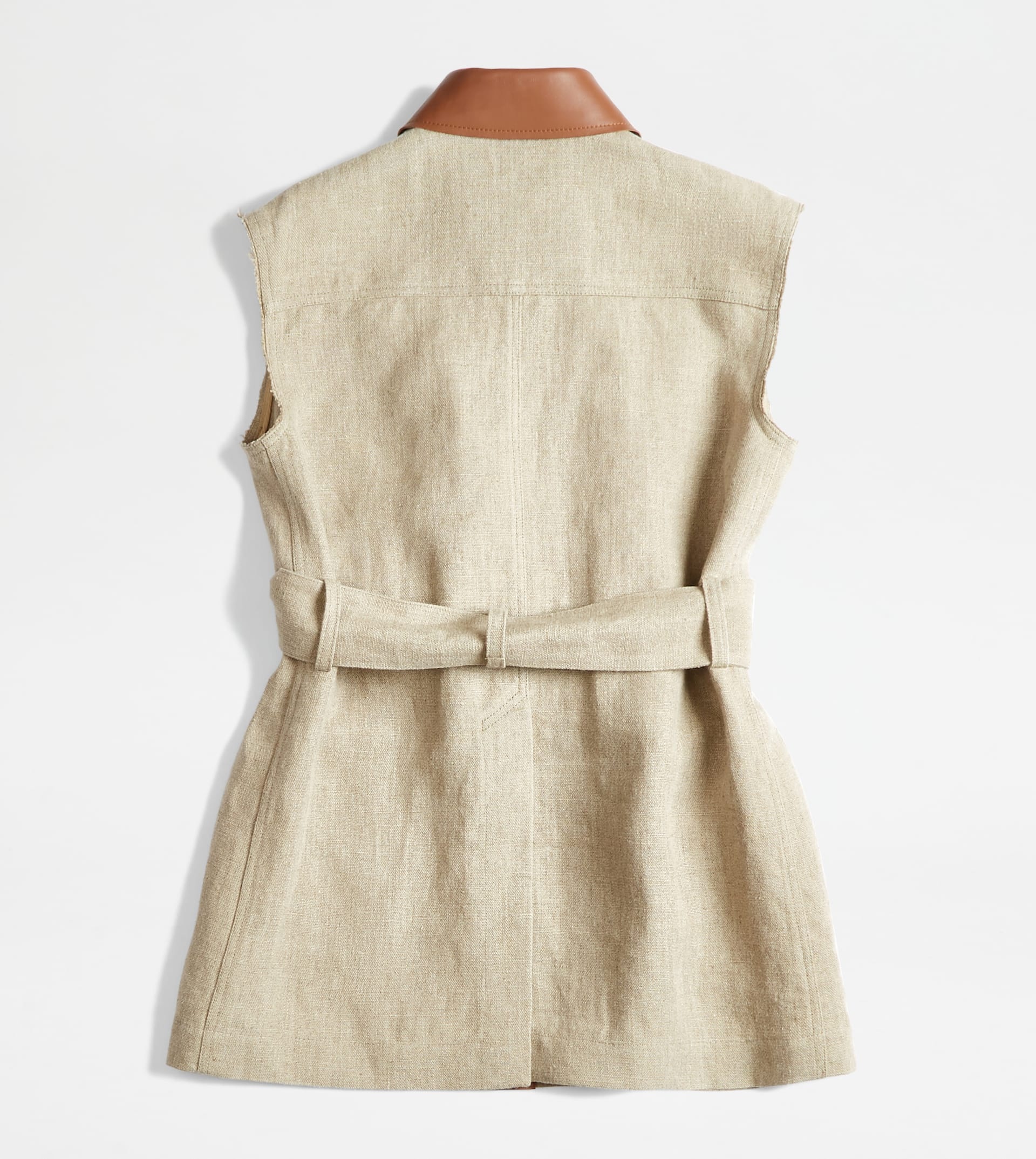 GILET IN LINEN AND LEATHER - BEIGE - 8