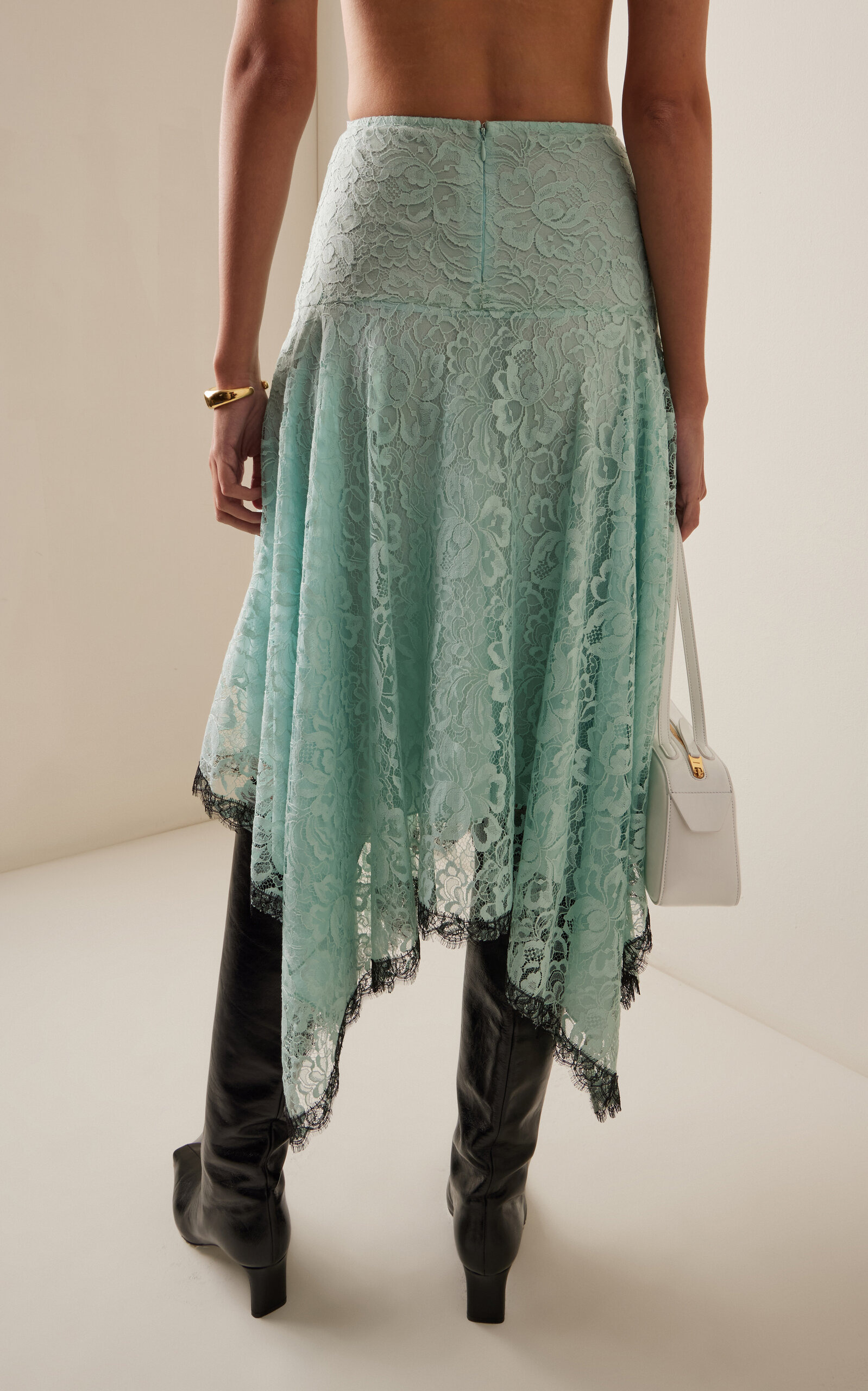 Cotton Lace Asymmetric Skirt blue - 5