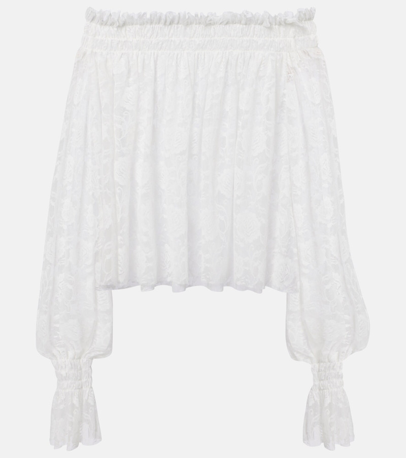 Off-shoulder smocked lace top 1