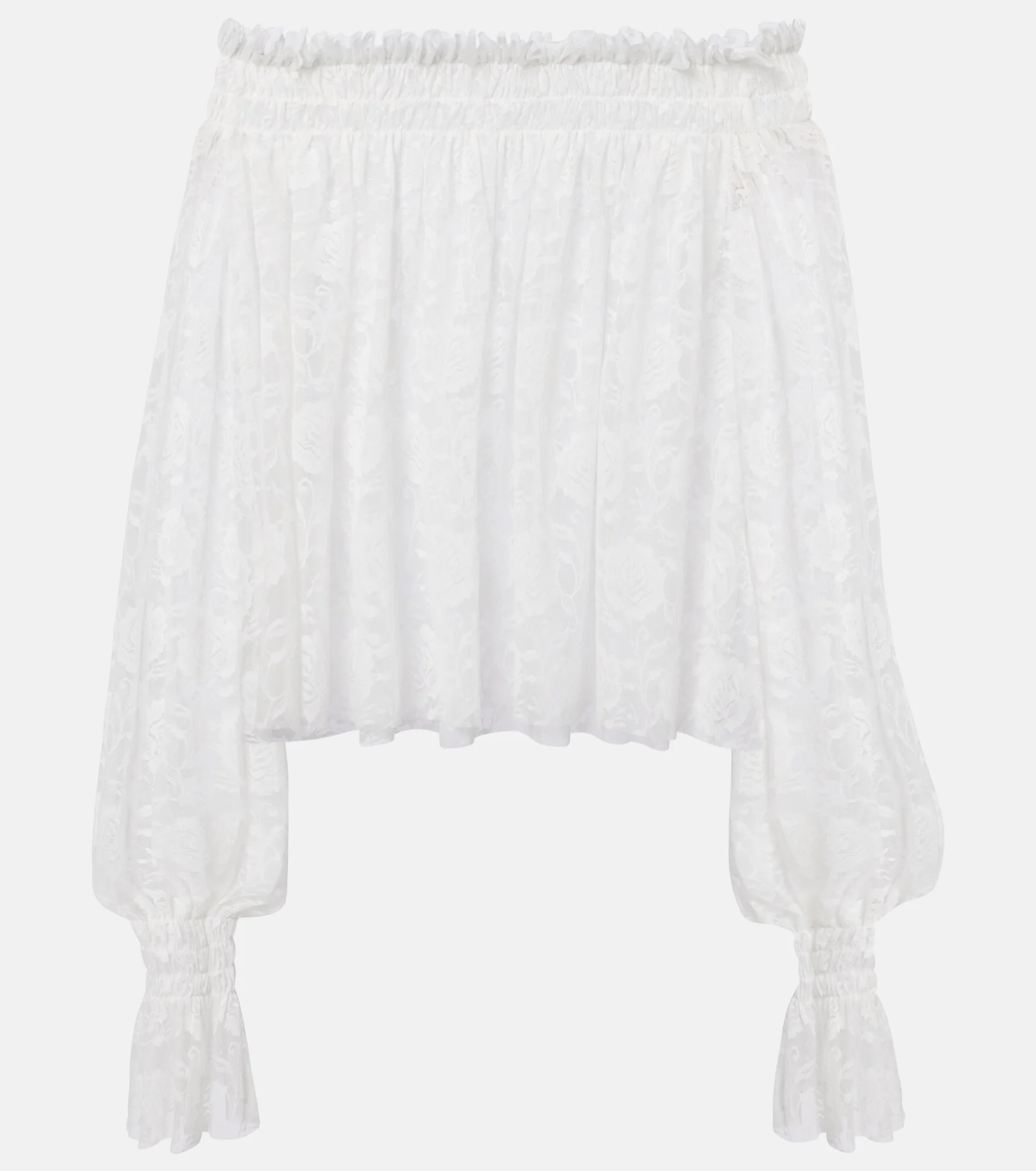 Off-shoulder smocked lace top - 1