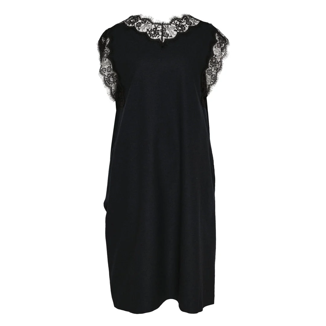 Black Lace Trim Dress - 1