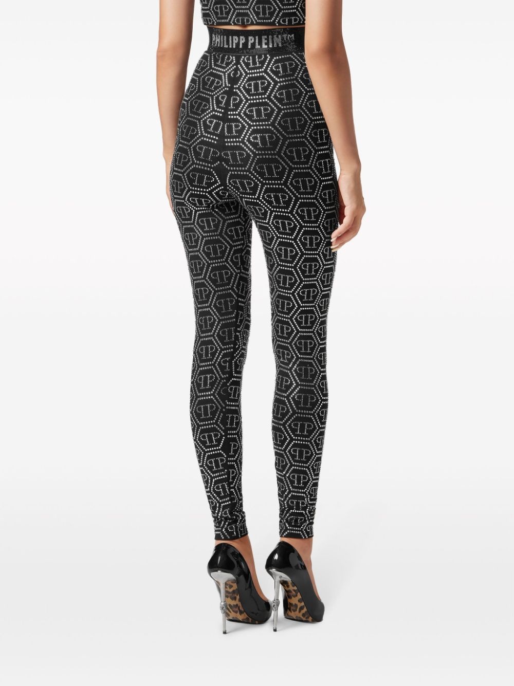 monogram-embellished high-waist leggings - 4