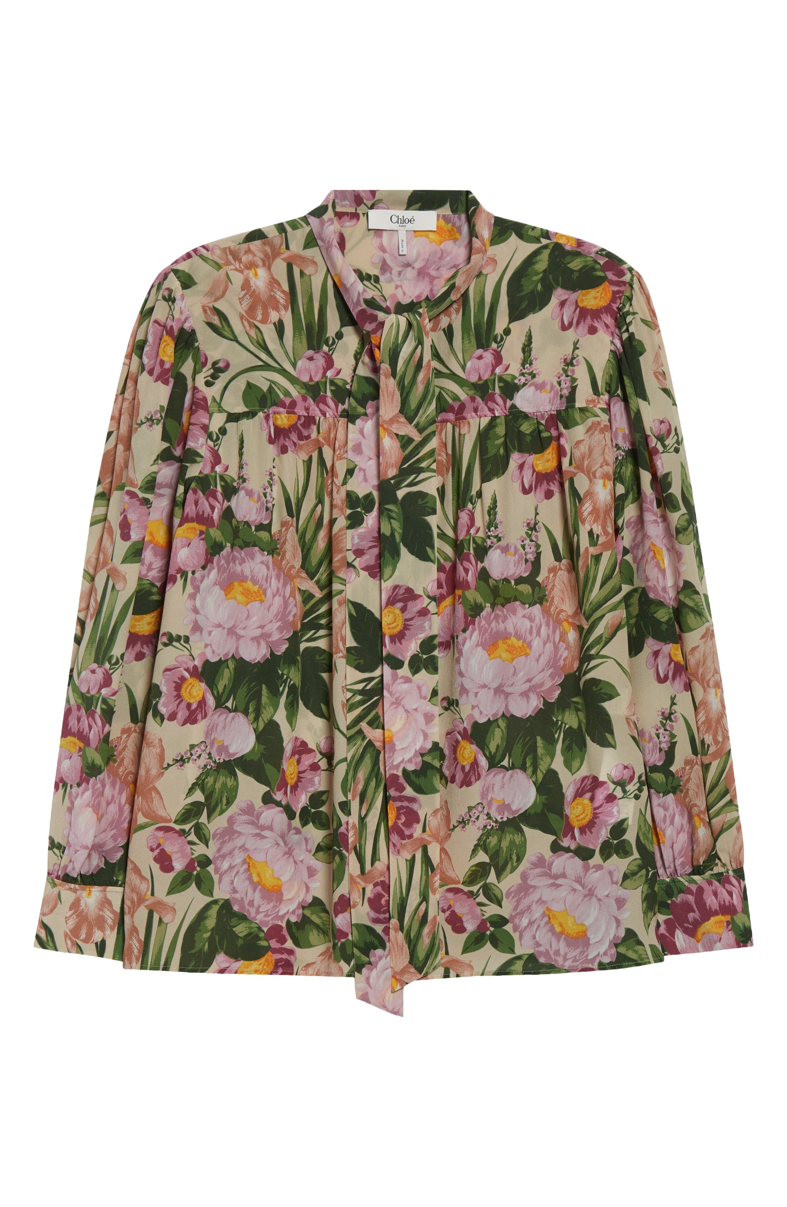Chloé Floral Print Silk Charmeuse Top in Macadamia Brown at Nordstrom - 6