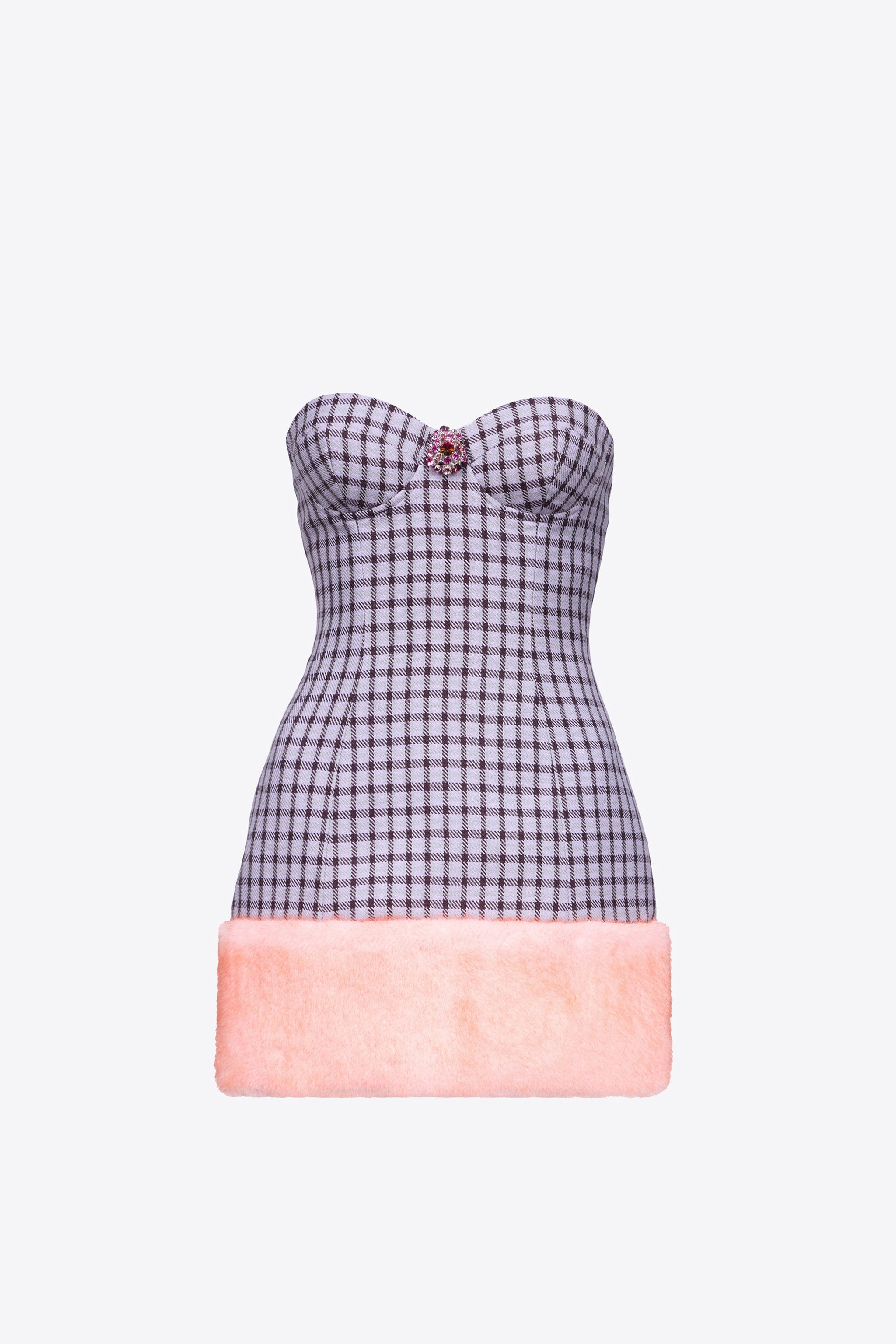 FAUX FUR TRIM STRAPLESS MINI DRESS - 1