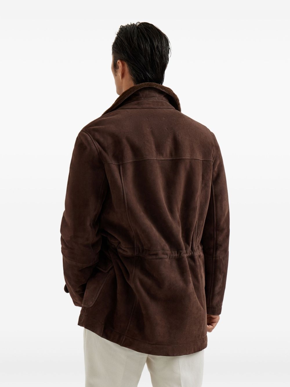 shearling single-breasted coat - 4