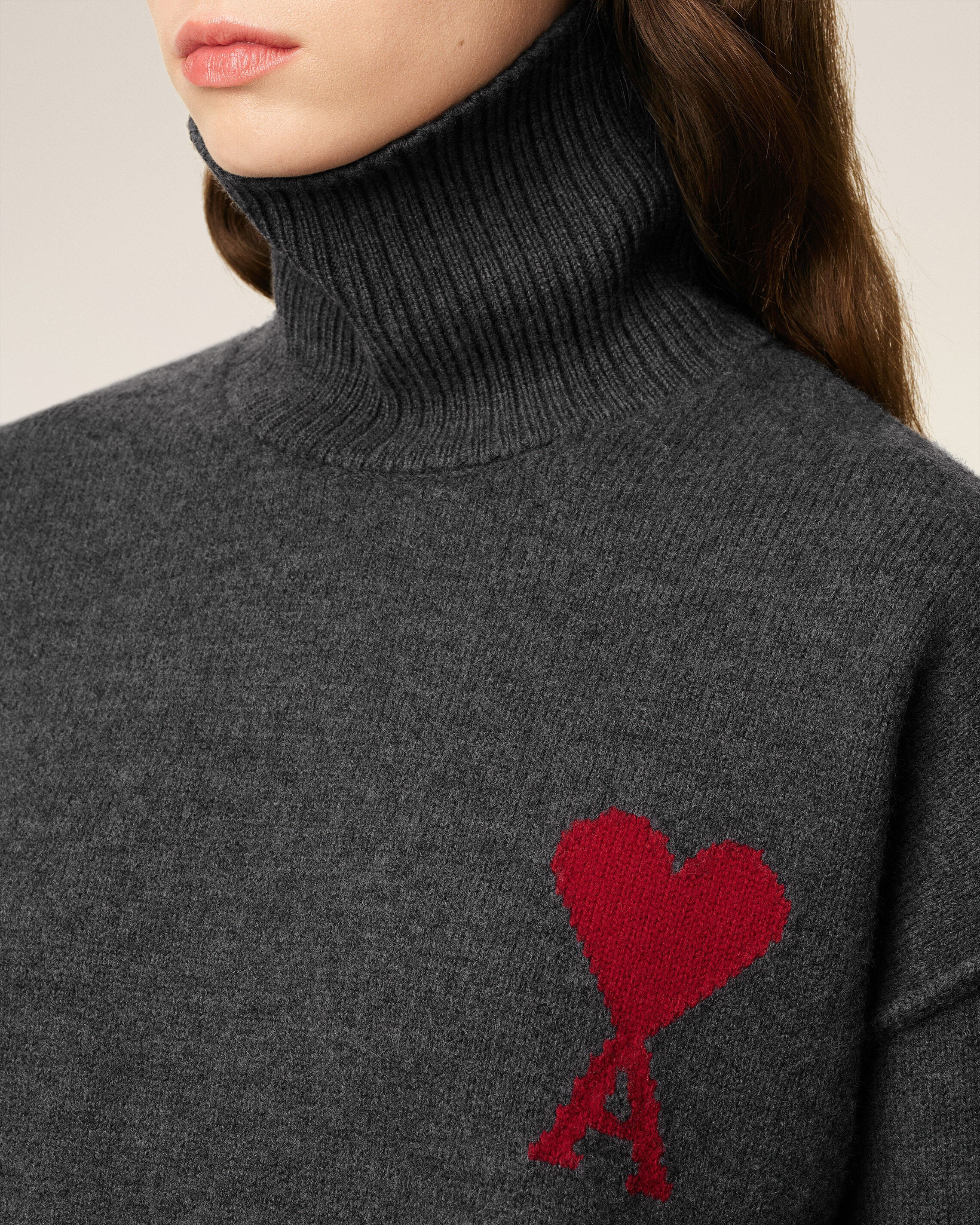 GREY WOOL AMI DE COEUR FUNNEL NECK SWEATER - 4