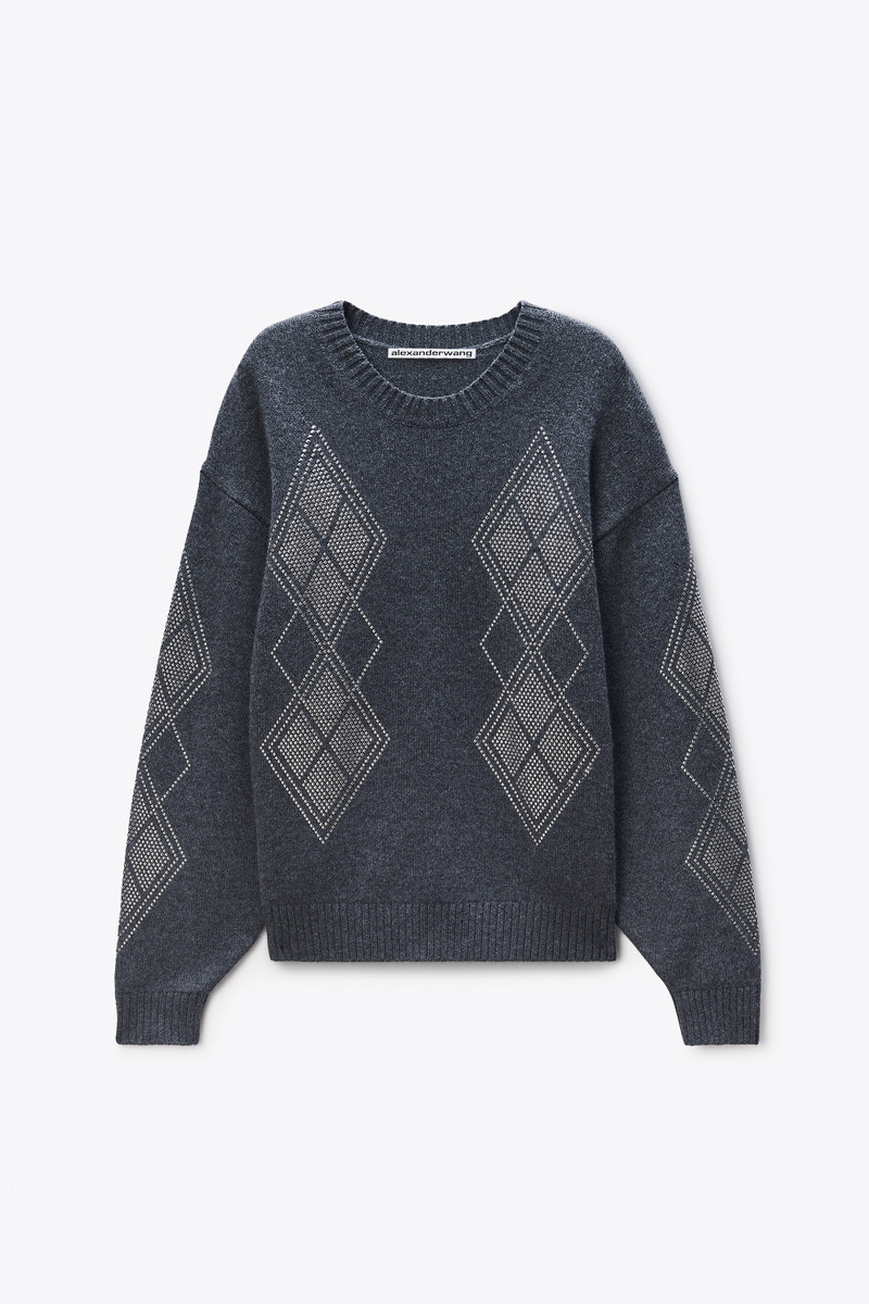 Studded Argyle Crewneck Pullover 1