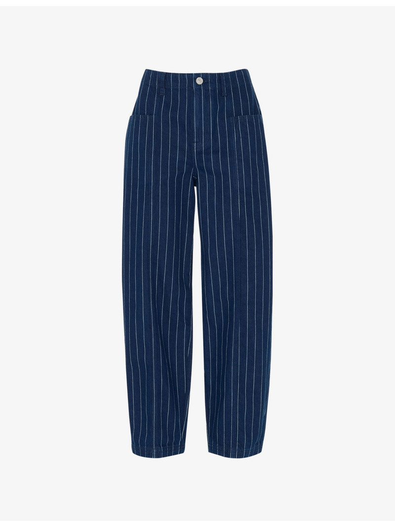 Pinstriped Barrel-Leg High-Rise Jeans 1