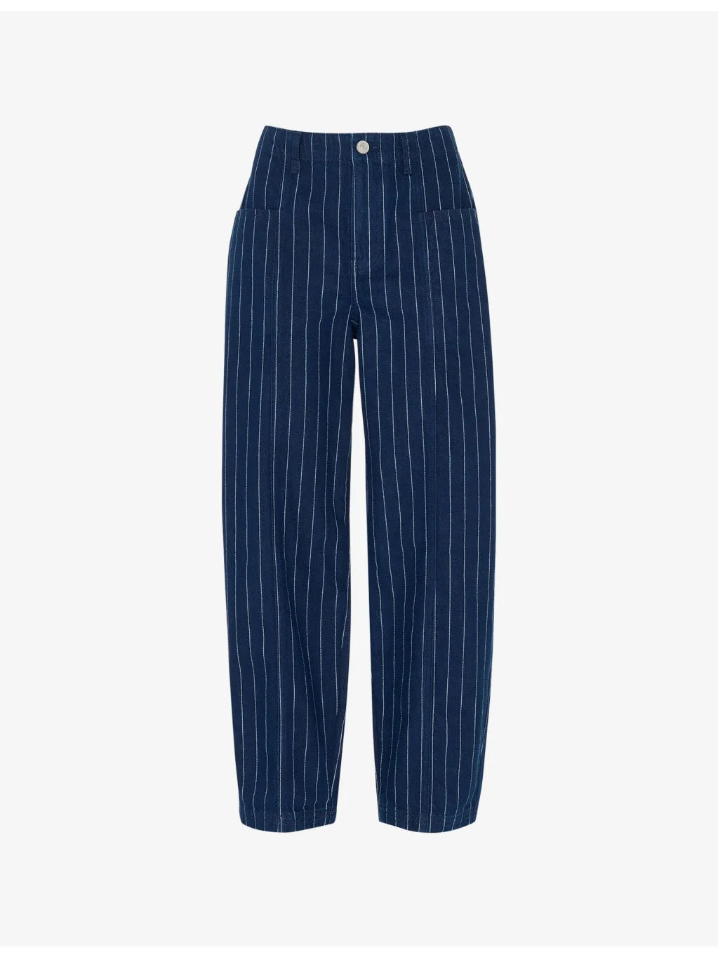 Pinstriped Barrel-Leg High-Rise Jeans - 1