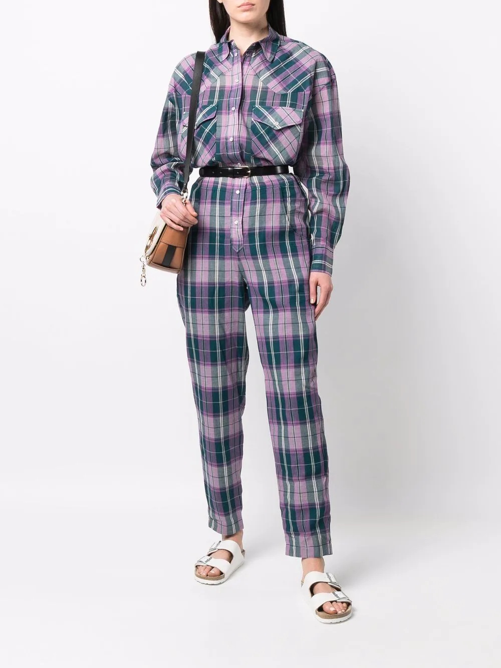check-print button-up jumpsuit - 2