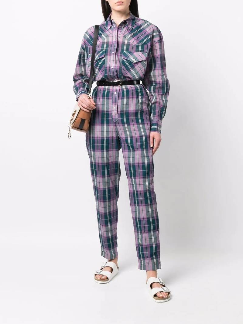 Isabel Marant Étoile check-print button-up jumpsuit outlook