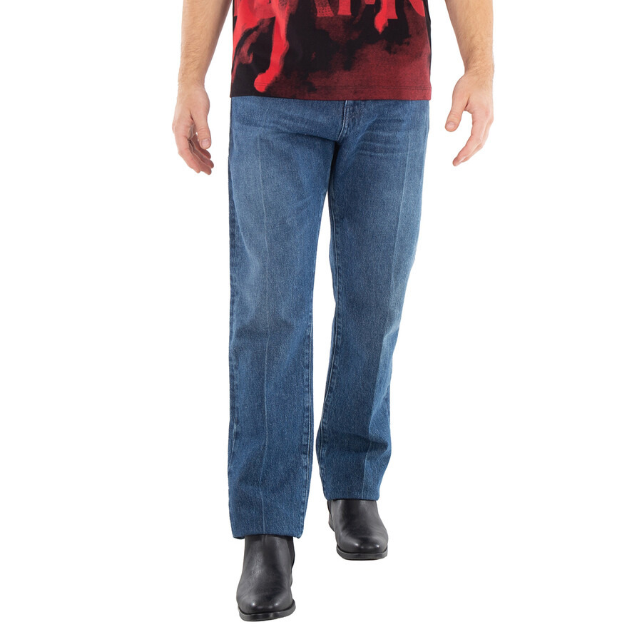 Versace Men's Washed Medium Blue Straight-Leg Mid-Rise Jeans - 3