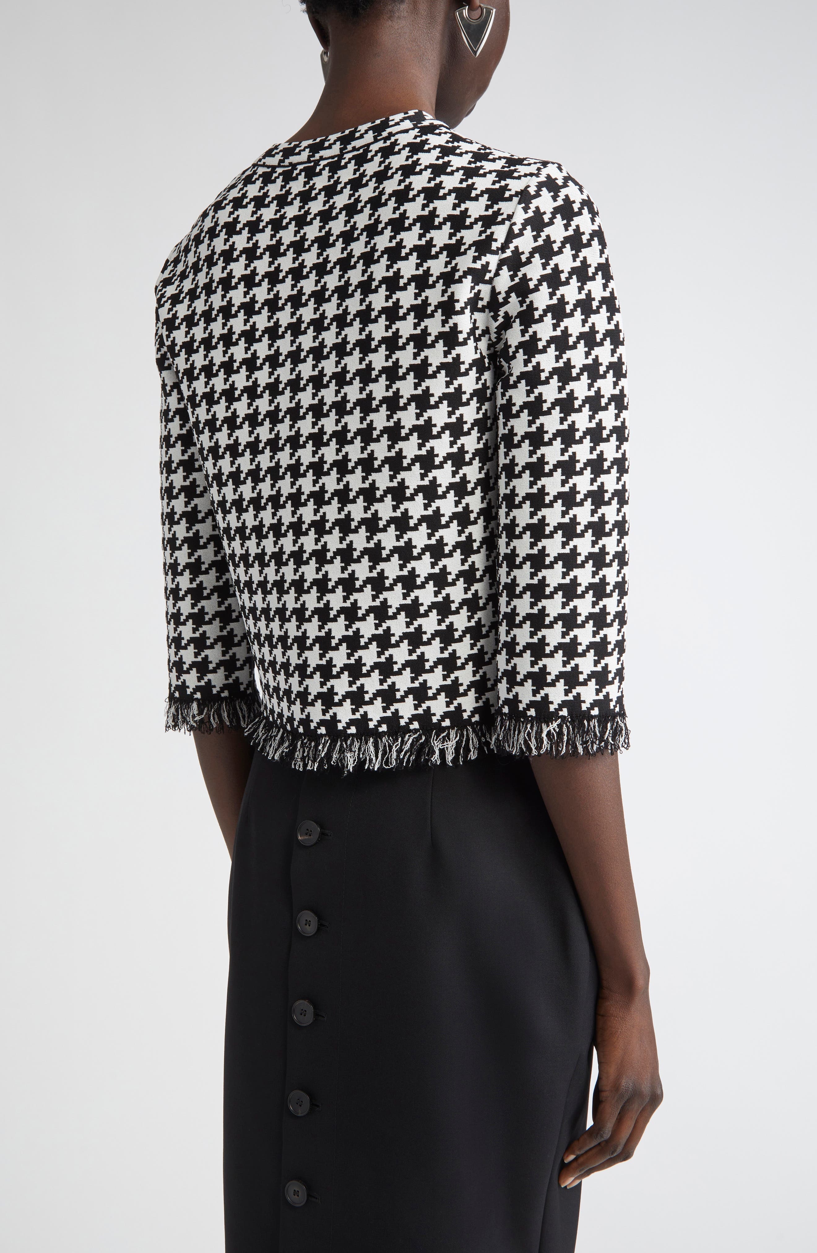 McQueen Houndstooth Check Cardigan in Black/Ivory at Nordstrom - 3