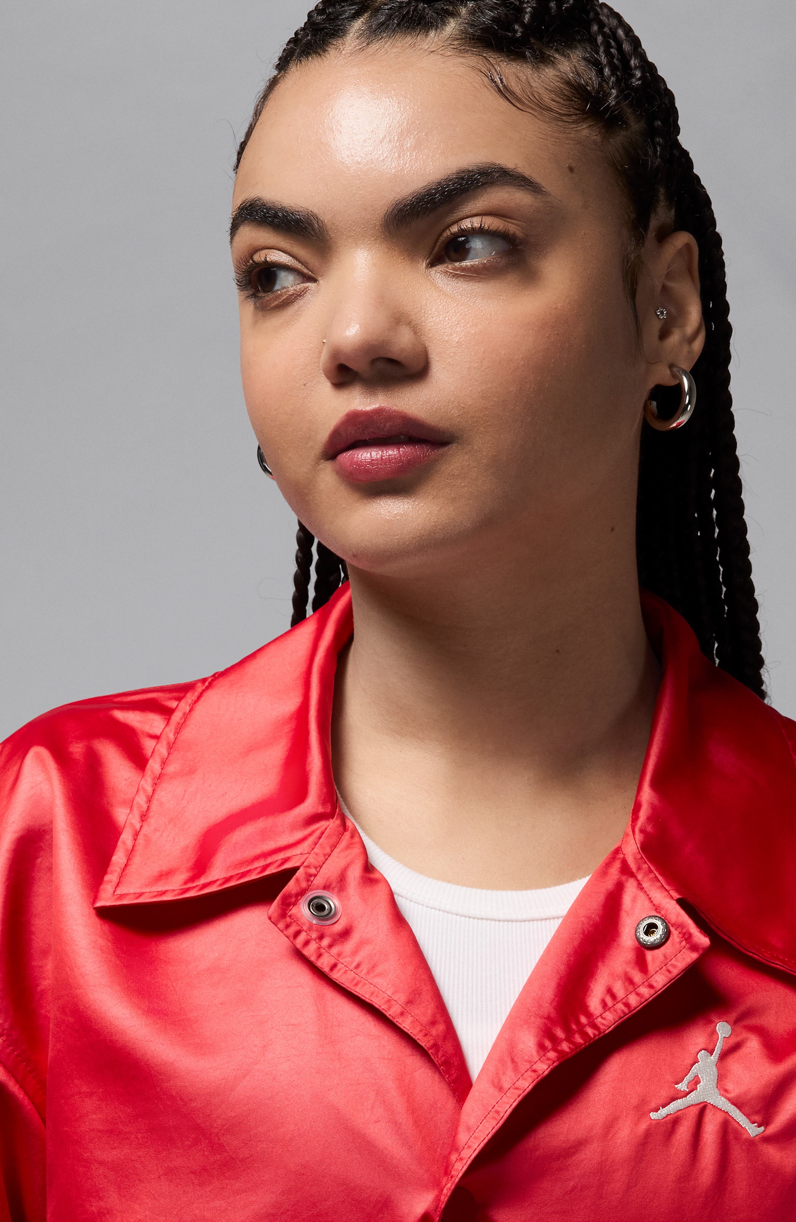 Jordan 40th Anniversary Water Repellent Satin Coach's Jacket in Varsity Red/Sail at Nordstrom - 7