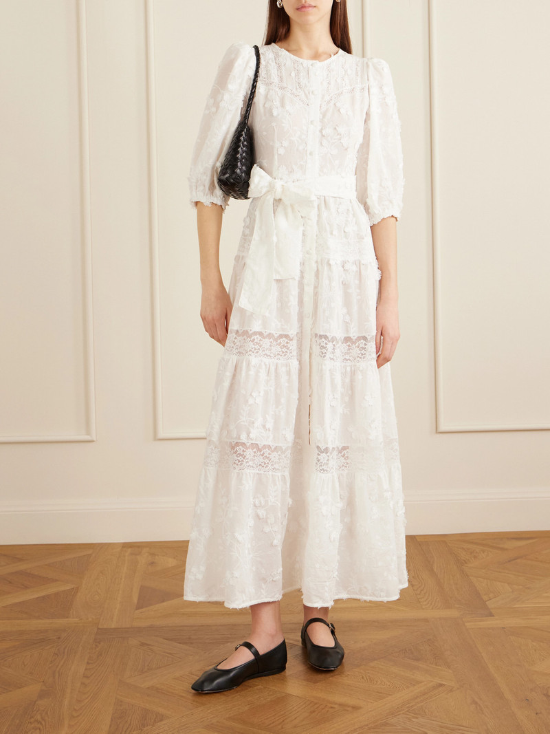 LORETTA CAPONI Poppi Belted Tiered Lace-trimmed Broderie Anglaise Cotton Maxi Dress outlook