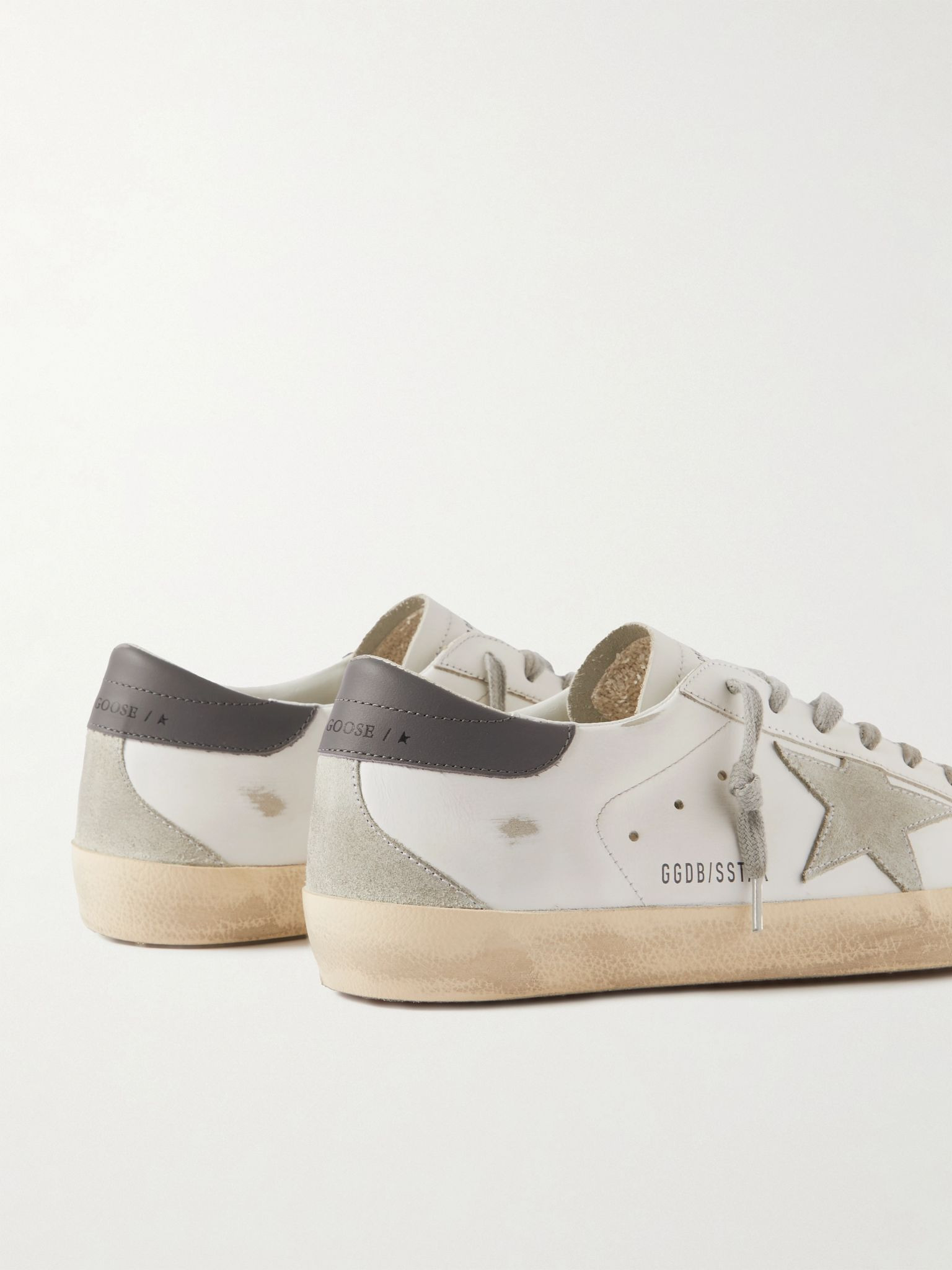Super-Star Distressed Suede-Trimmed Leather Sneakers White - 5
