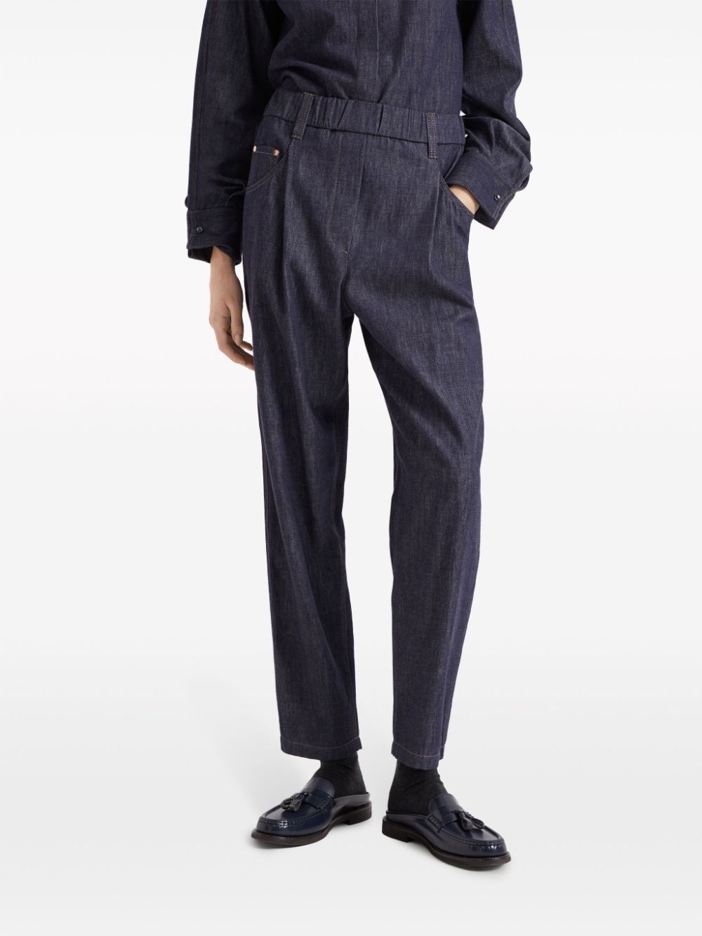 elasticated-waist tapered jeans - 3