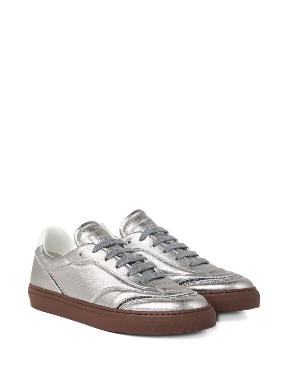 lamé-effect leather sneakers - 2