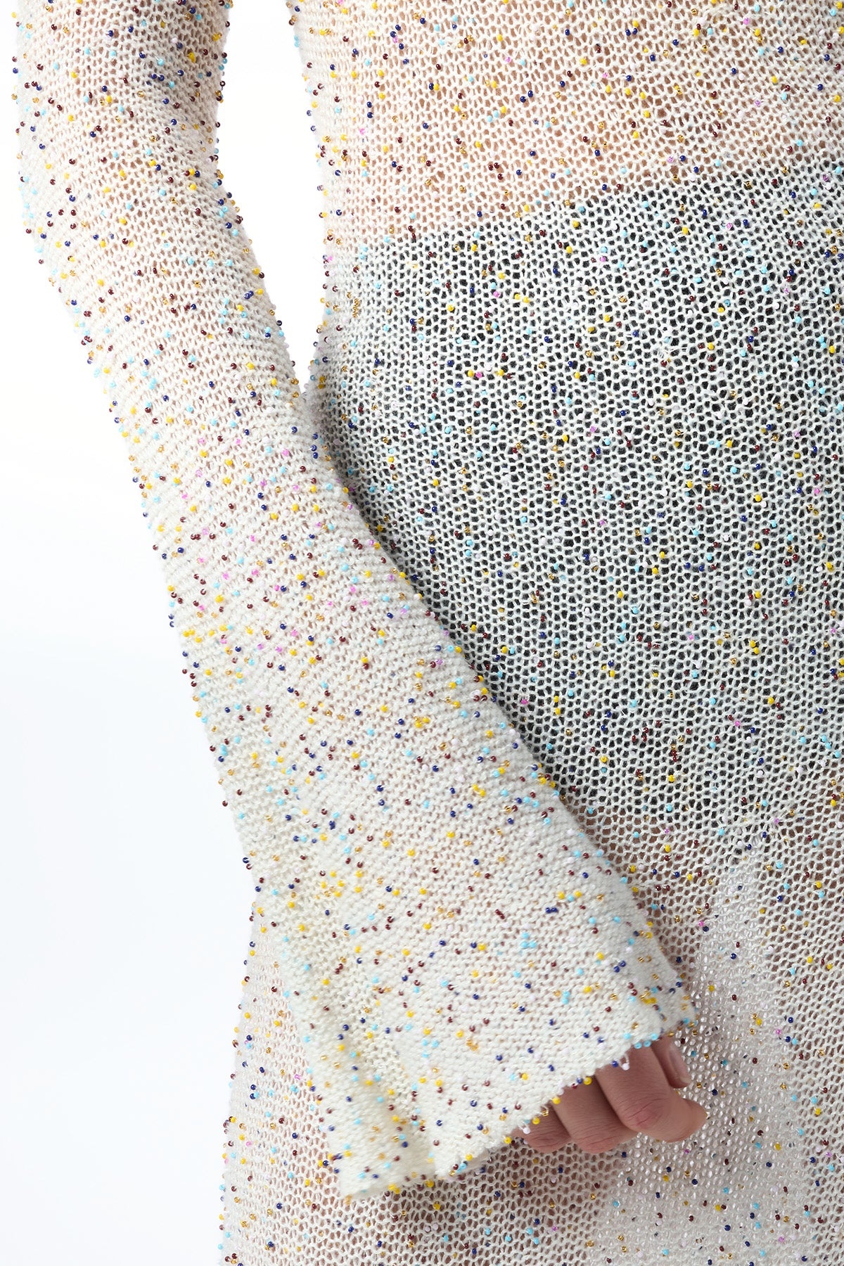 Chandra Knit Maxi Dress in Ivory Multi Beaded Cashmere - 4