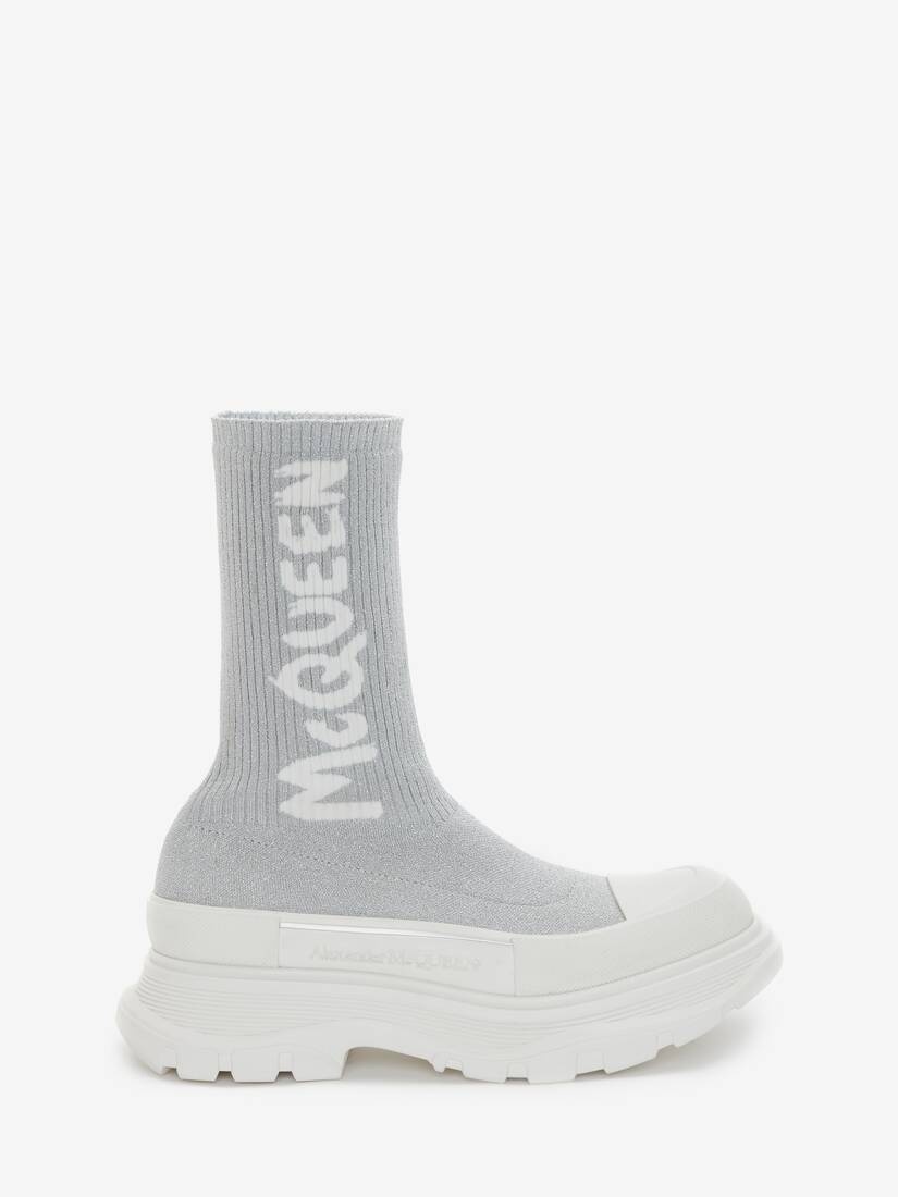 Mcqueen Graffiti Knit Tread Slick Boot in White/silver - 1