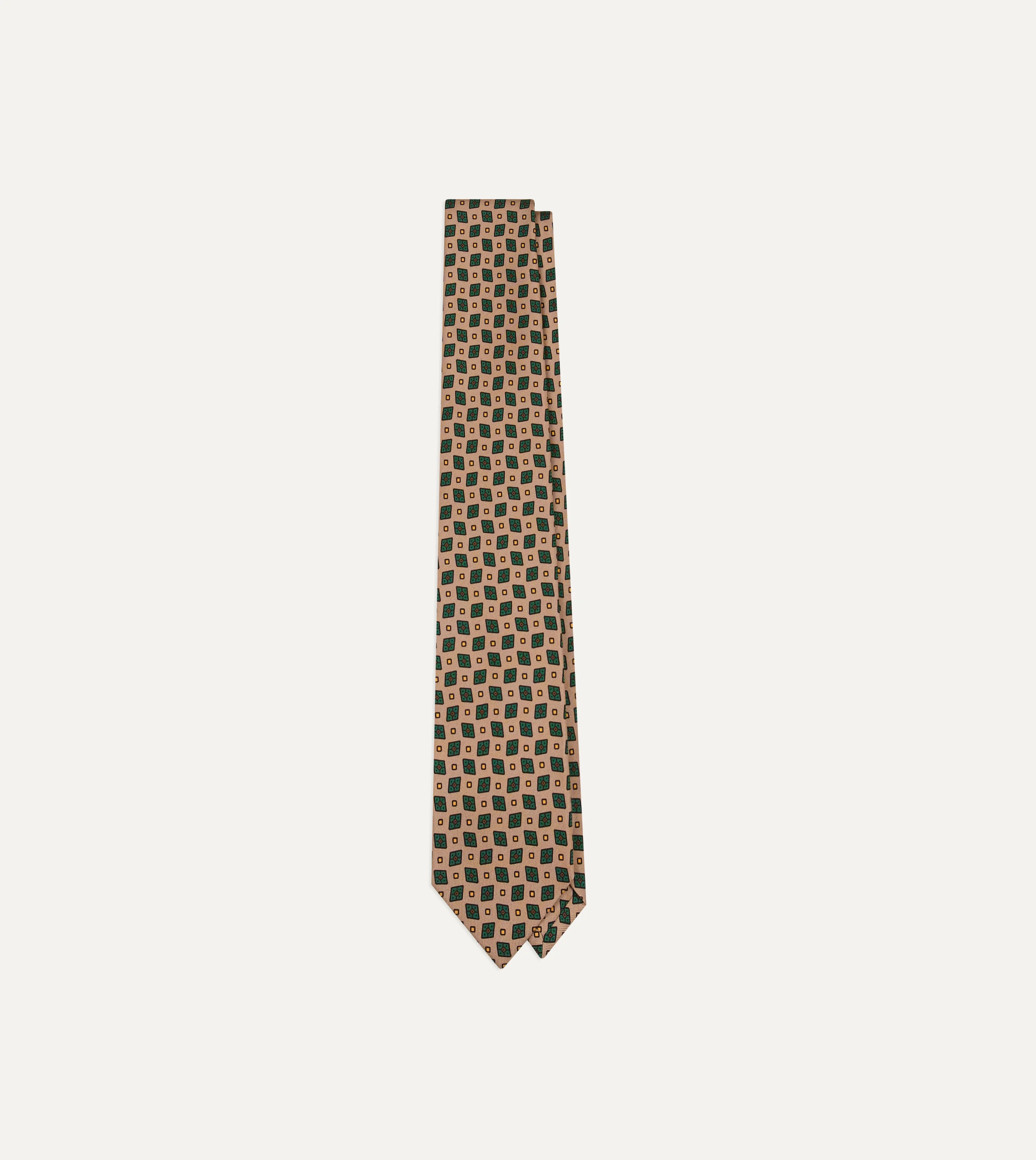 Brown Mini Diamonds Dot Print Silk Self-Tipped Tie - 1