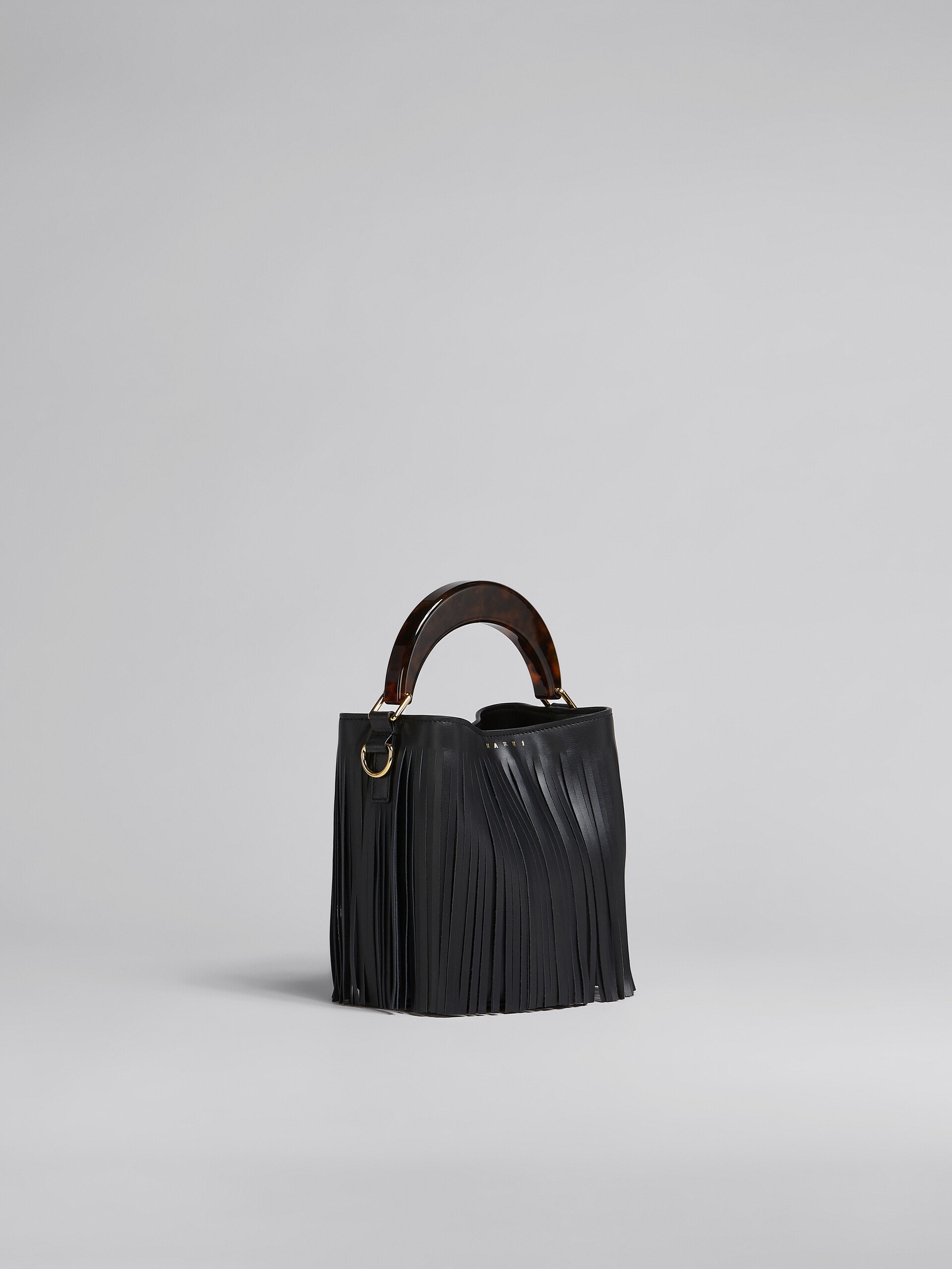 VENICE SMALL BUCKET IN BLACK LEATHER WITH FRINGES - 6