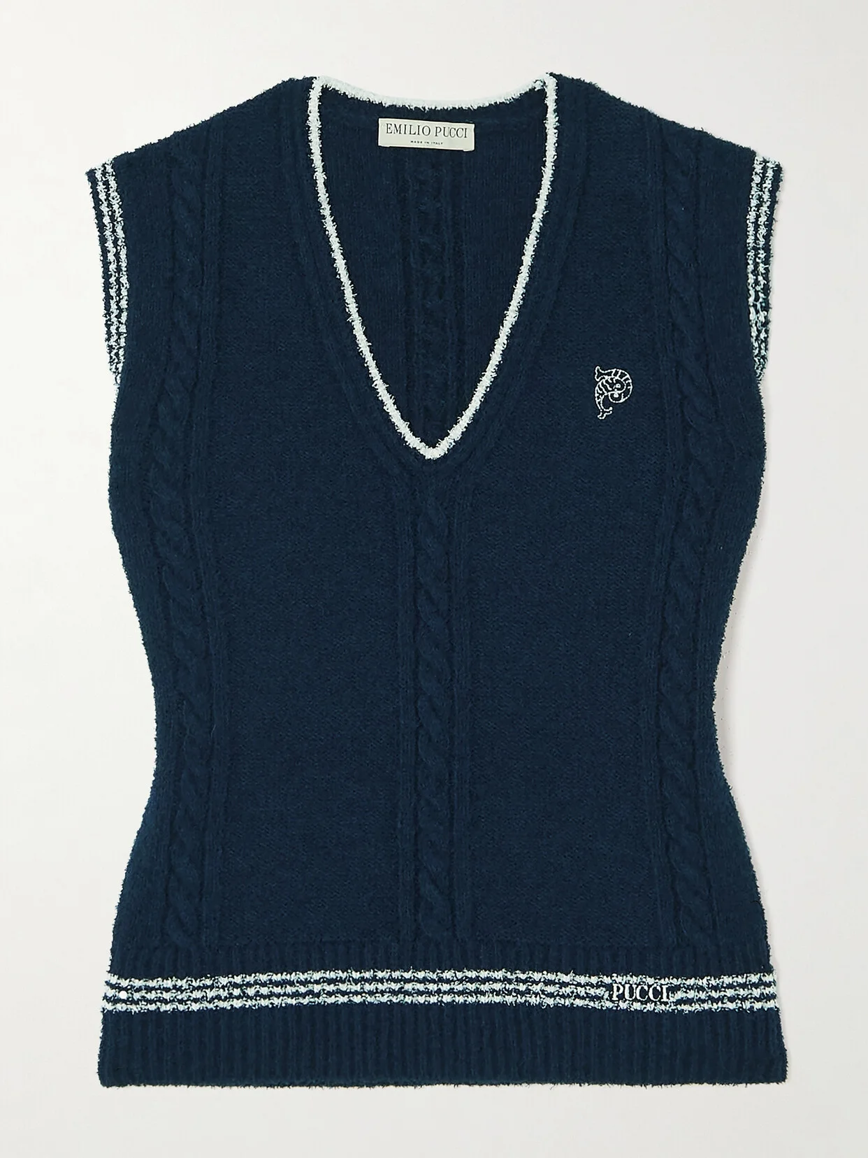 Striped Embroidered Cable-knit Cotton-blend Vest - 1