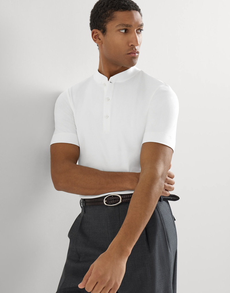 Ribbed stretch cotton and modal jersey T-shirt with Henley collar 5