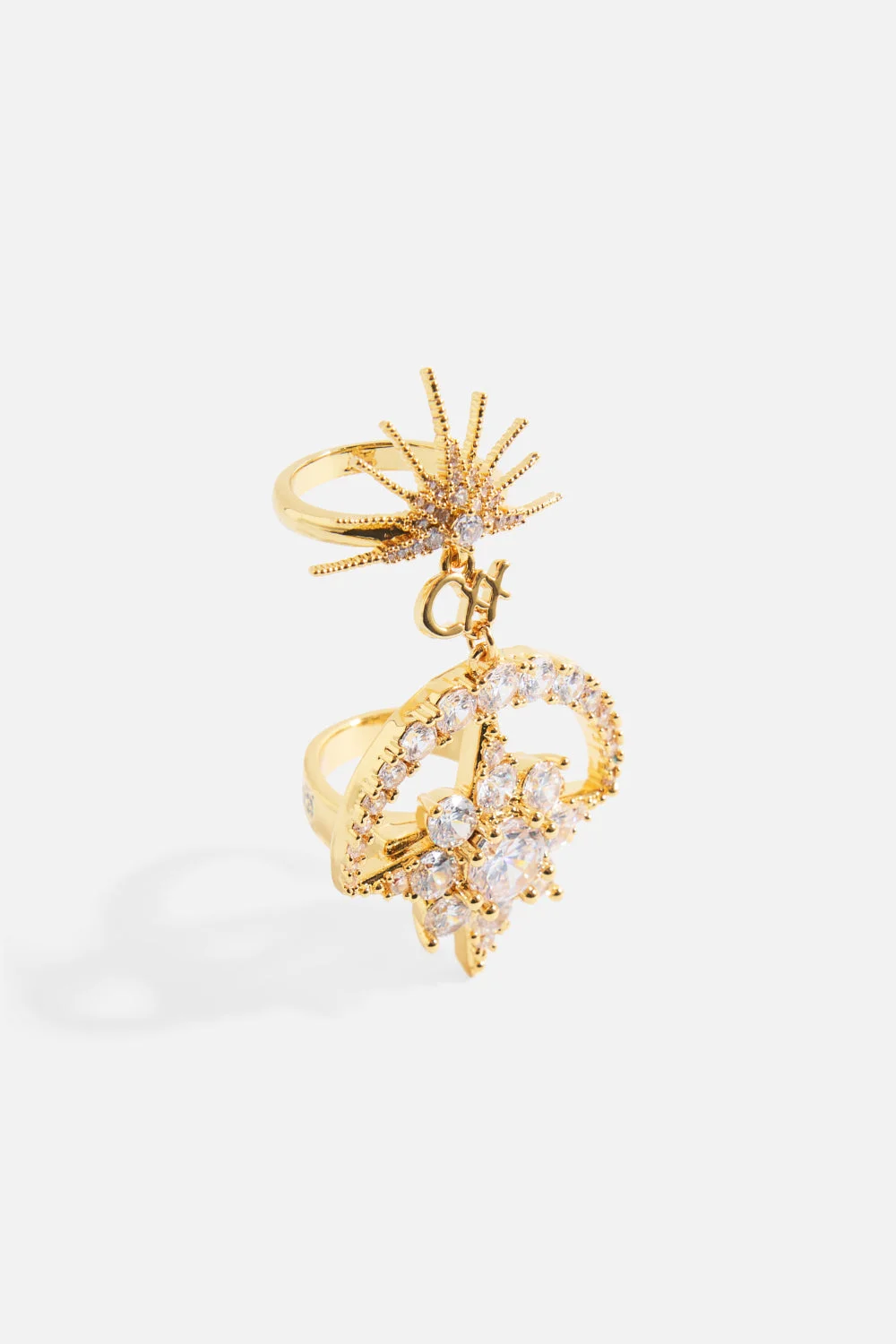 EMPRESS OF LIGHT DOUBLE STAR CRYSTAL RING GOLD - 1