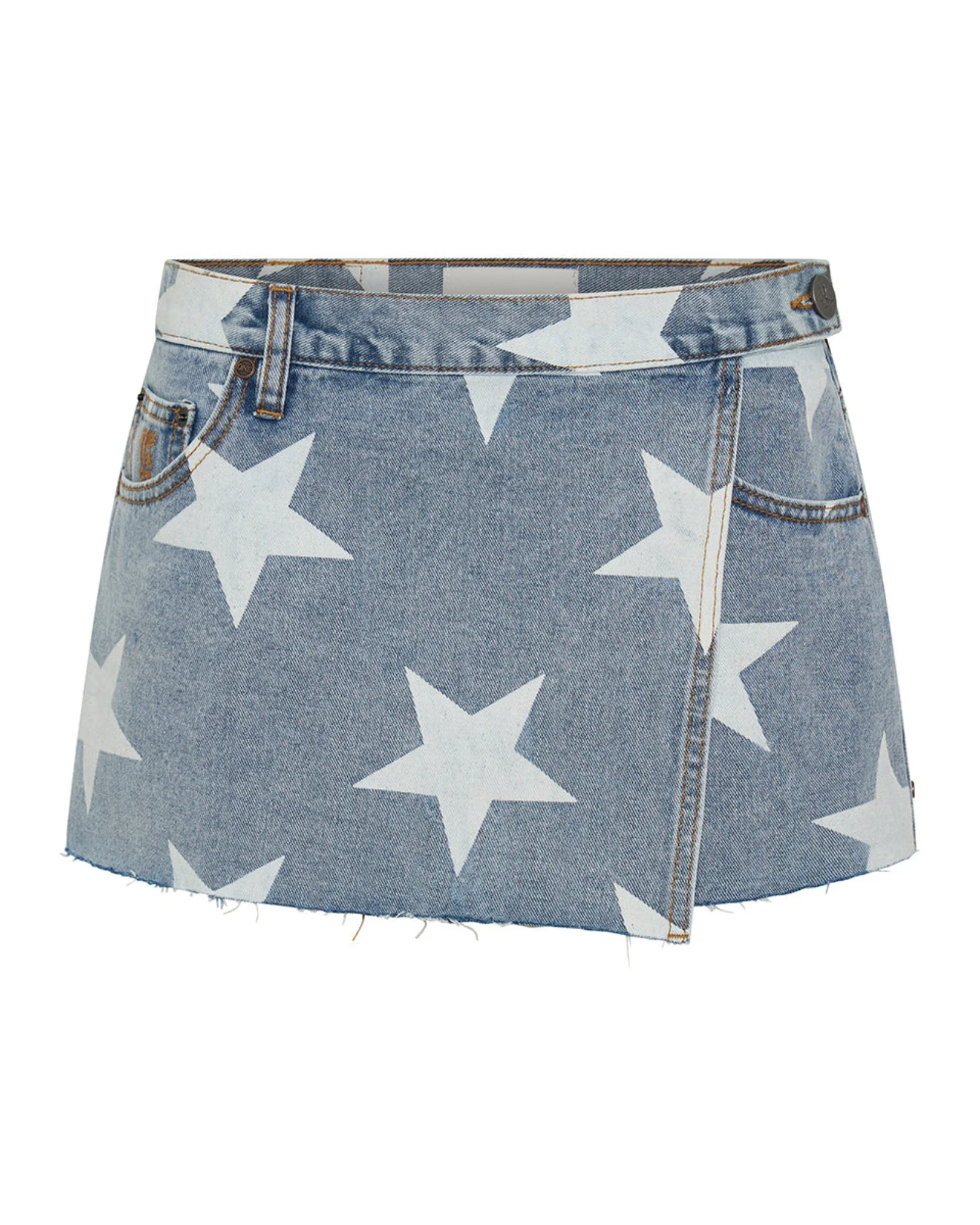 Wrap Low Waist Mini Denim Skirt - Starwash Blue - 1