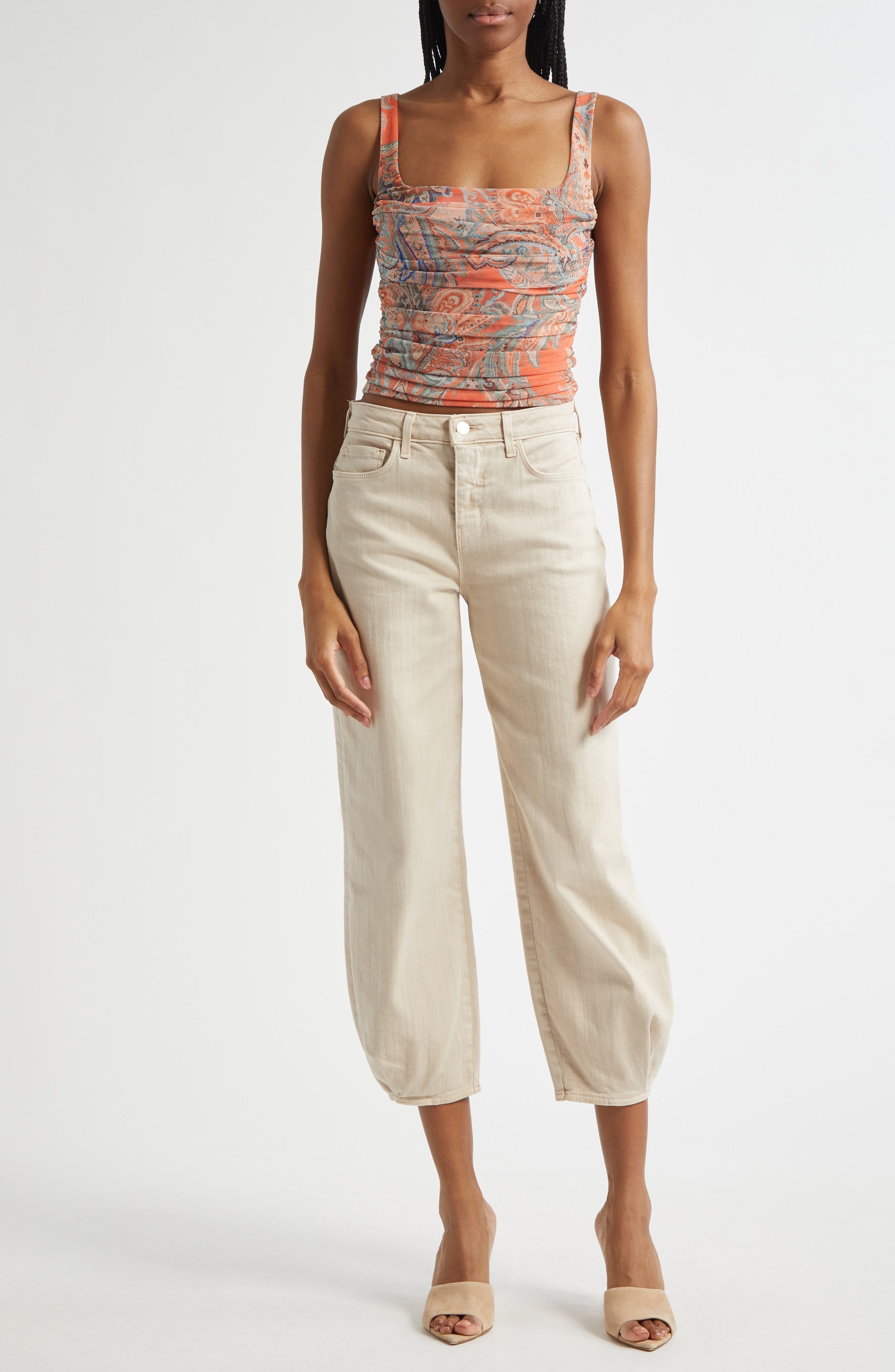 L'AGENCE Krista High Waist Crop Taper Leg Jeans in Biscuit at Nordstrom - 2