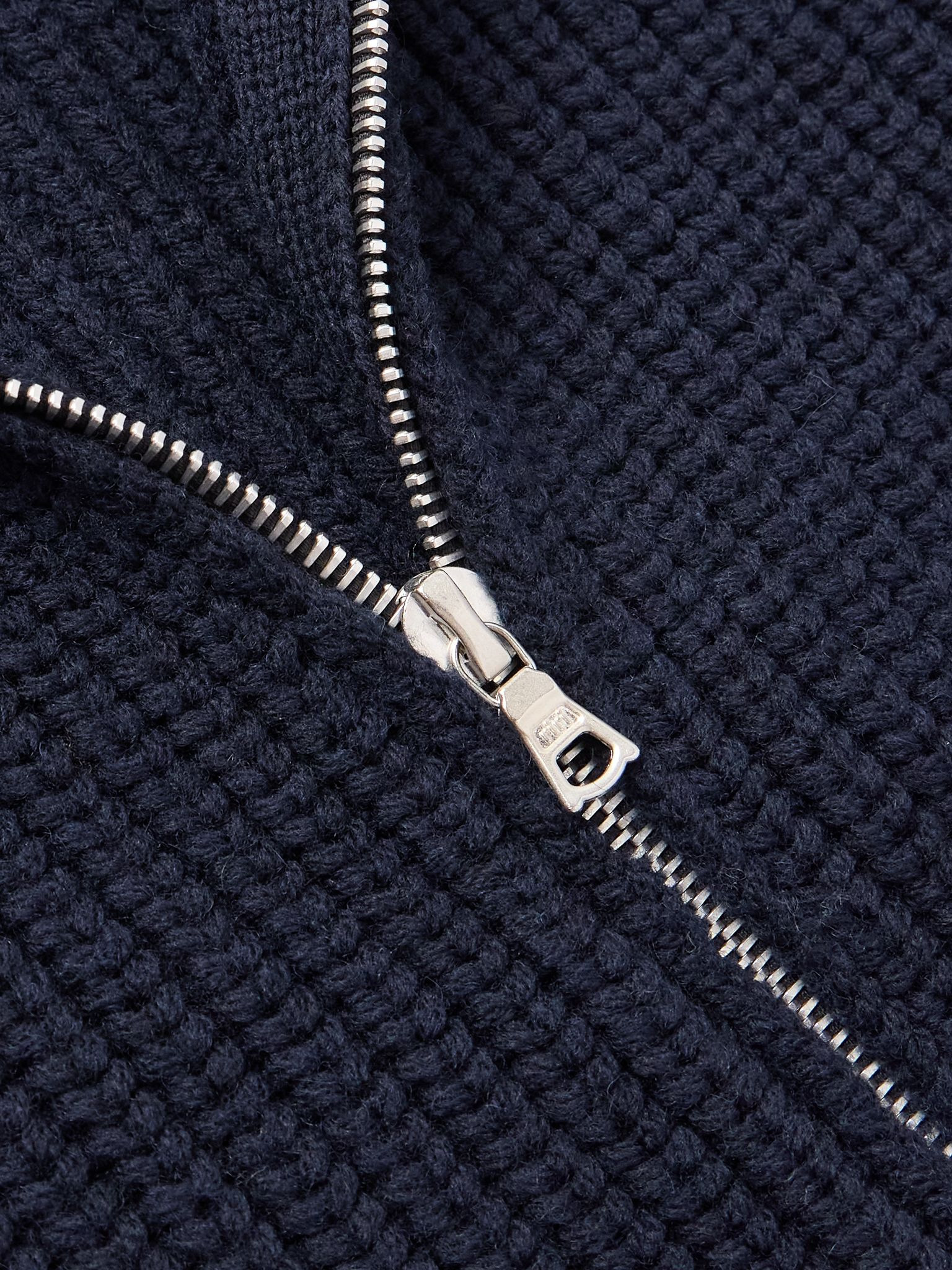 Ribbed Wool Zip-Up Sweater Black - 4