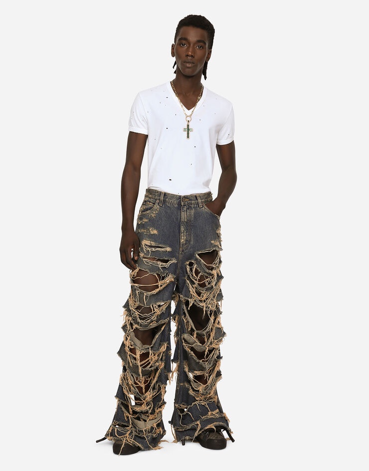 Destroyed overdyed denim jeans - 4