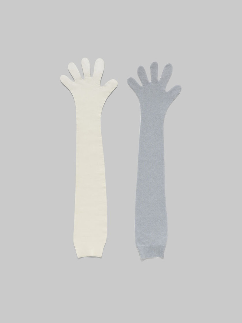 GRAY AND WHITE WOOL AND CASHMERE LONG GLOVES 1