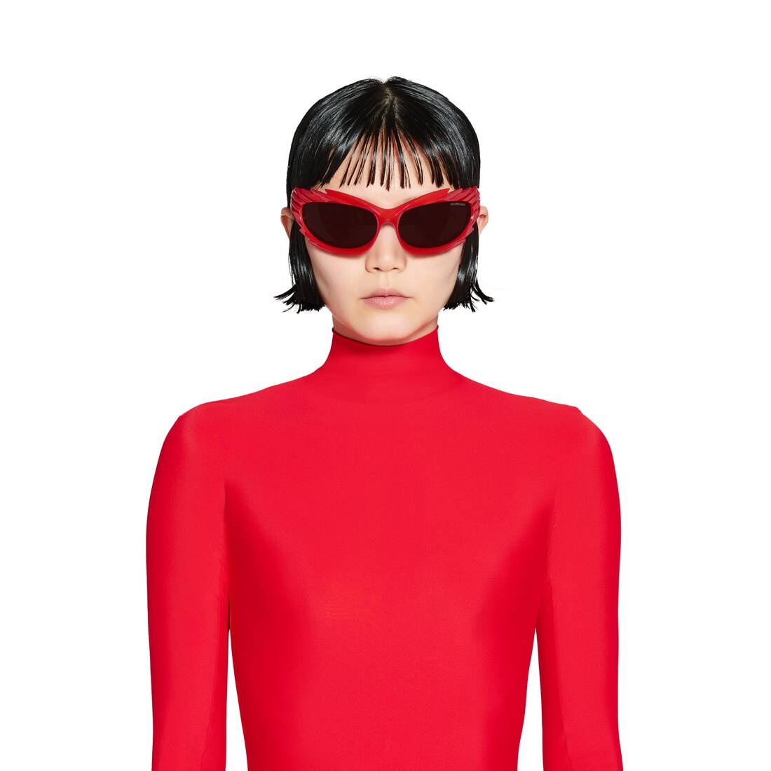 BALENCIAGA Spike Rectangle Sunglasses in Red | REVERSIBLE