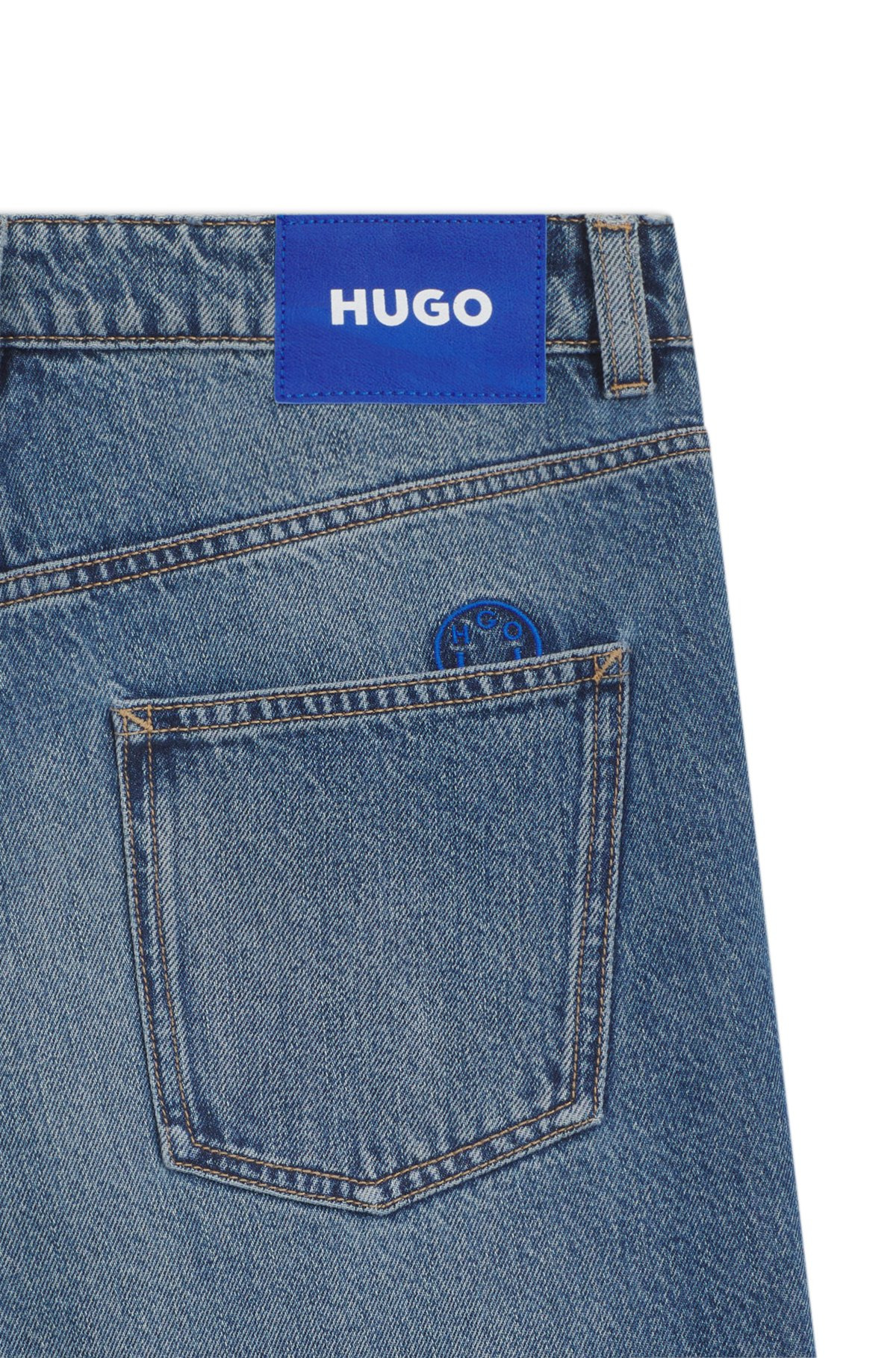 LOOSE-FIT JEANS IN BLUE DENIM WITH HAPPY HUGO LOGO - 6