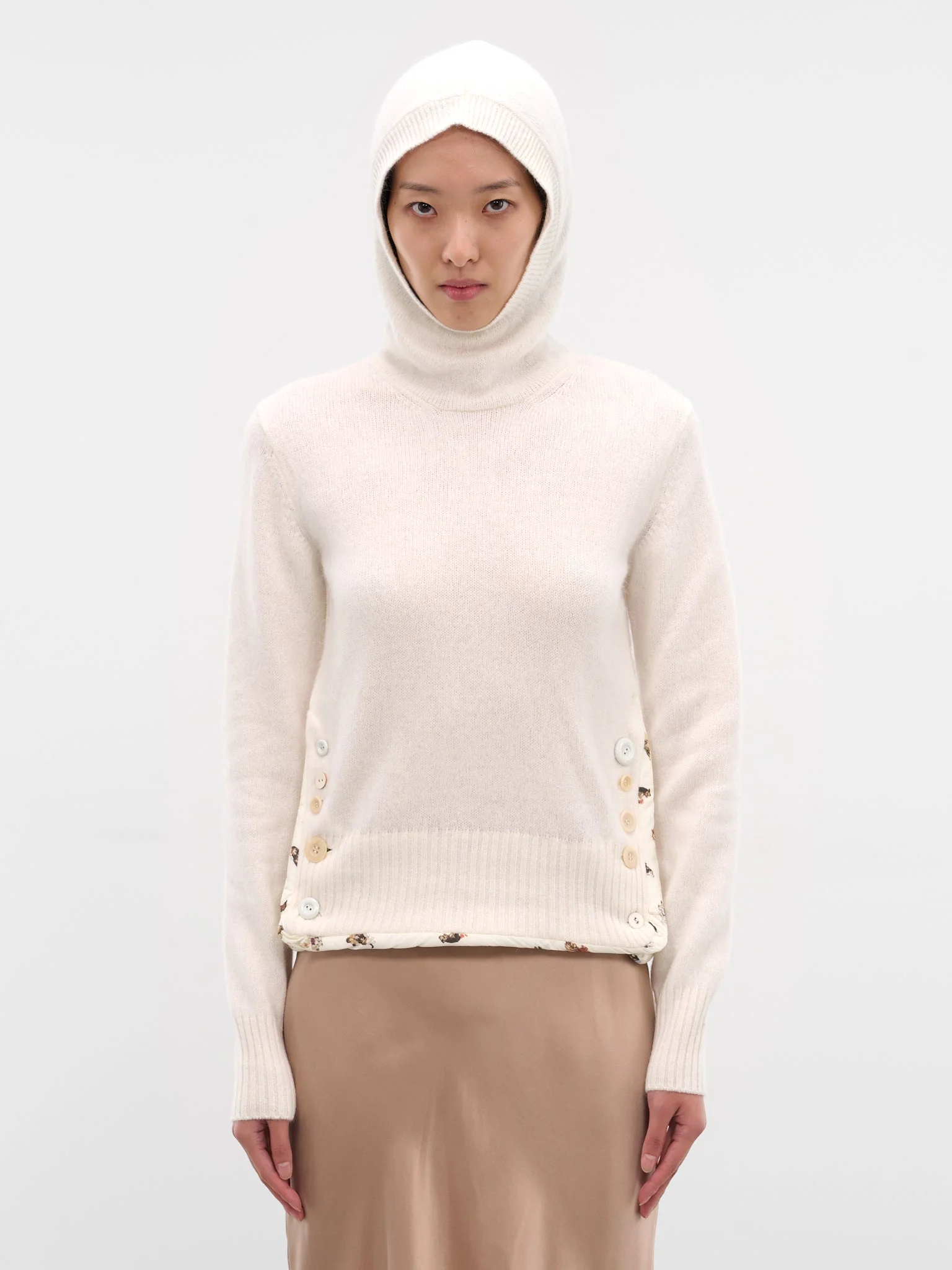 White Wool-Angora Hooded Sweater - 1