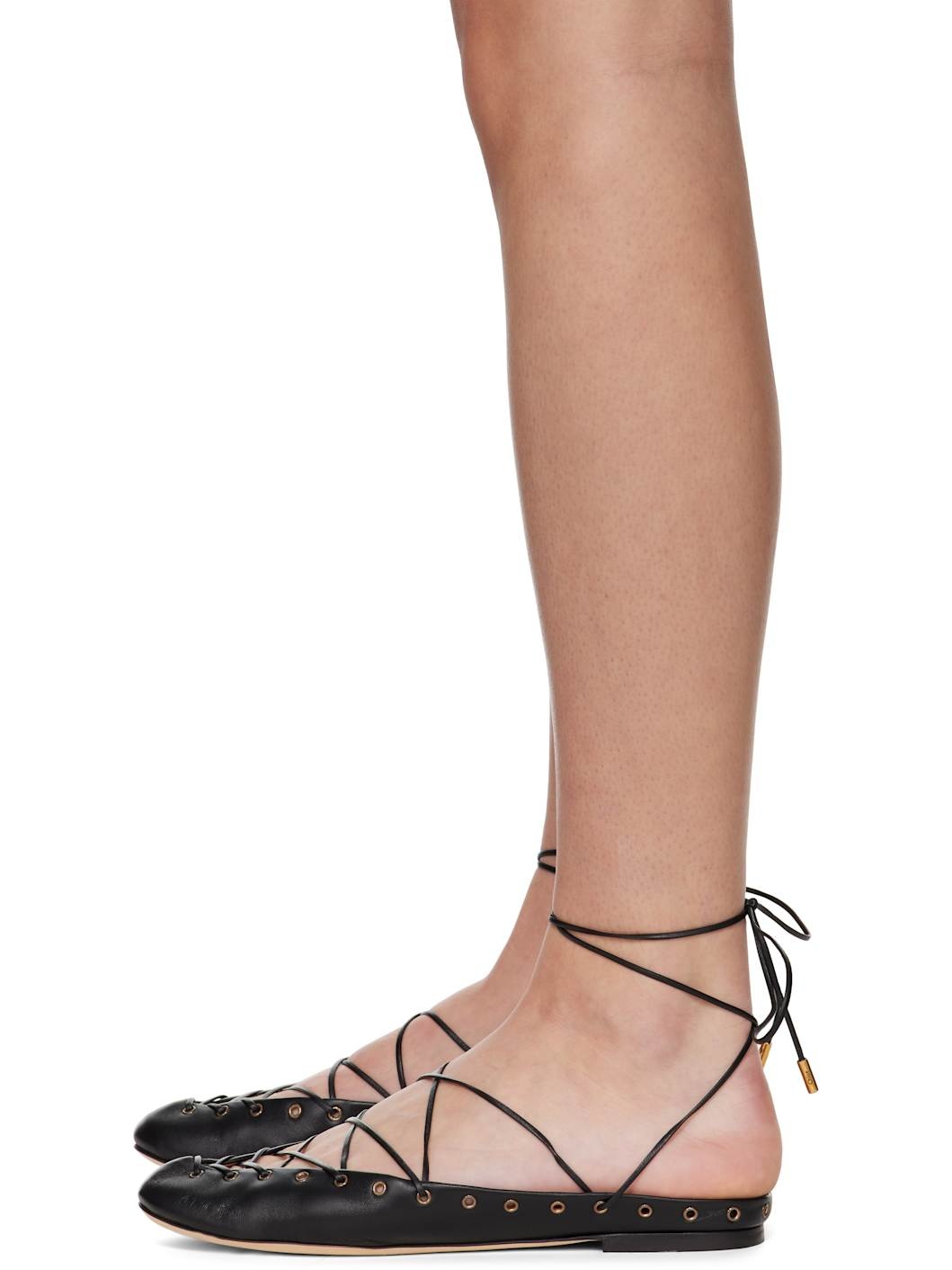 Black 'Chloé' Ghillies Ballerina Flats - 3